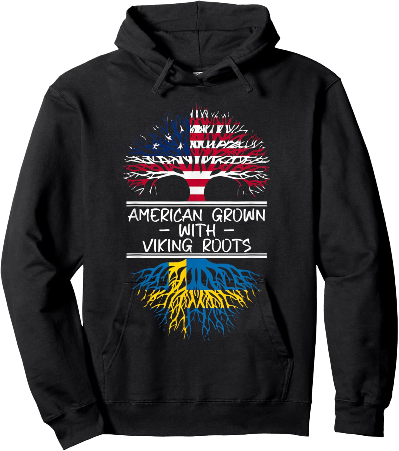American Grown with Viking Roots Swedish flag Hoodie - Hoodie | Black