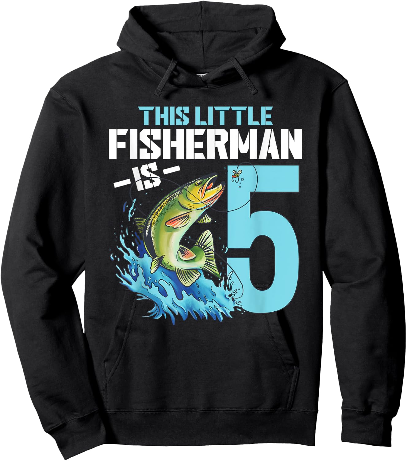 Fishing Birthday Shirt 5 Year Old Boy Fisher 5th Bday Kids Hoodie - Hoodie | Black