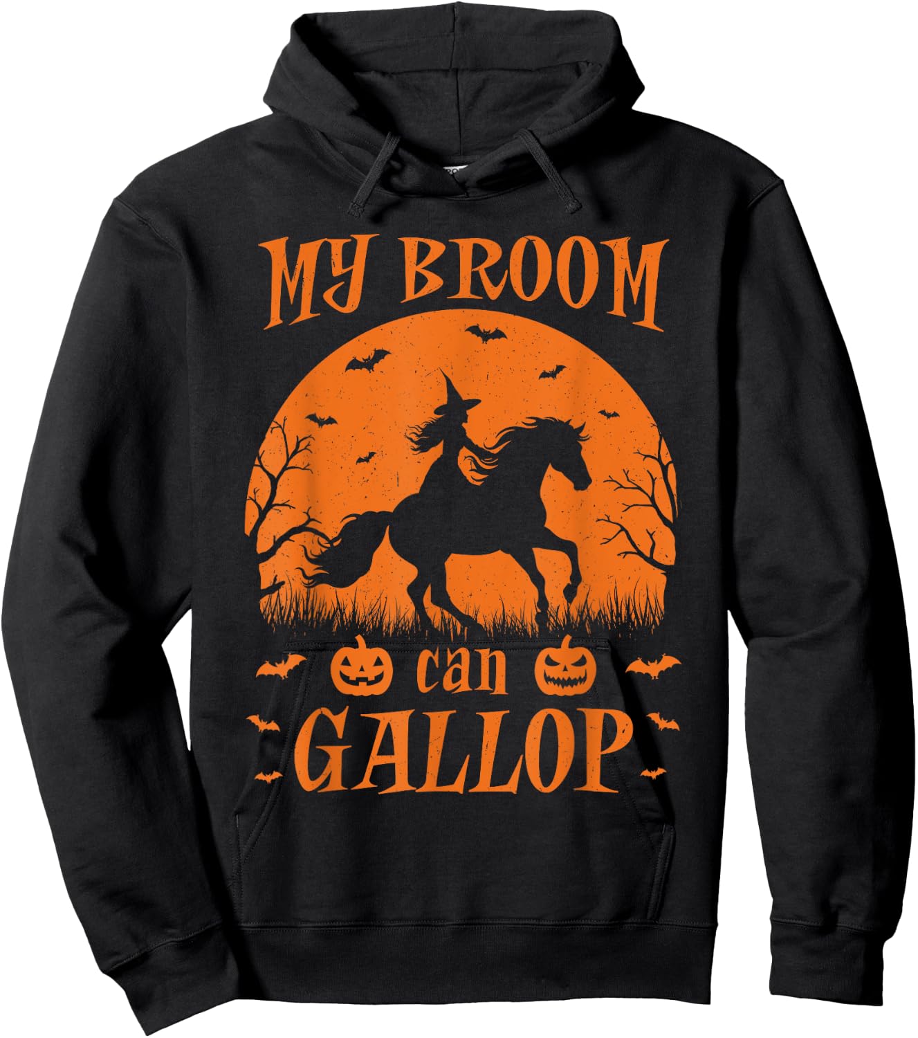 Funny Halloween Witch Riding A Horse Instead Of A Broom Hoodie - Hoodie | Black