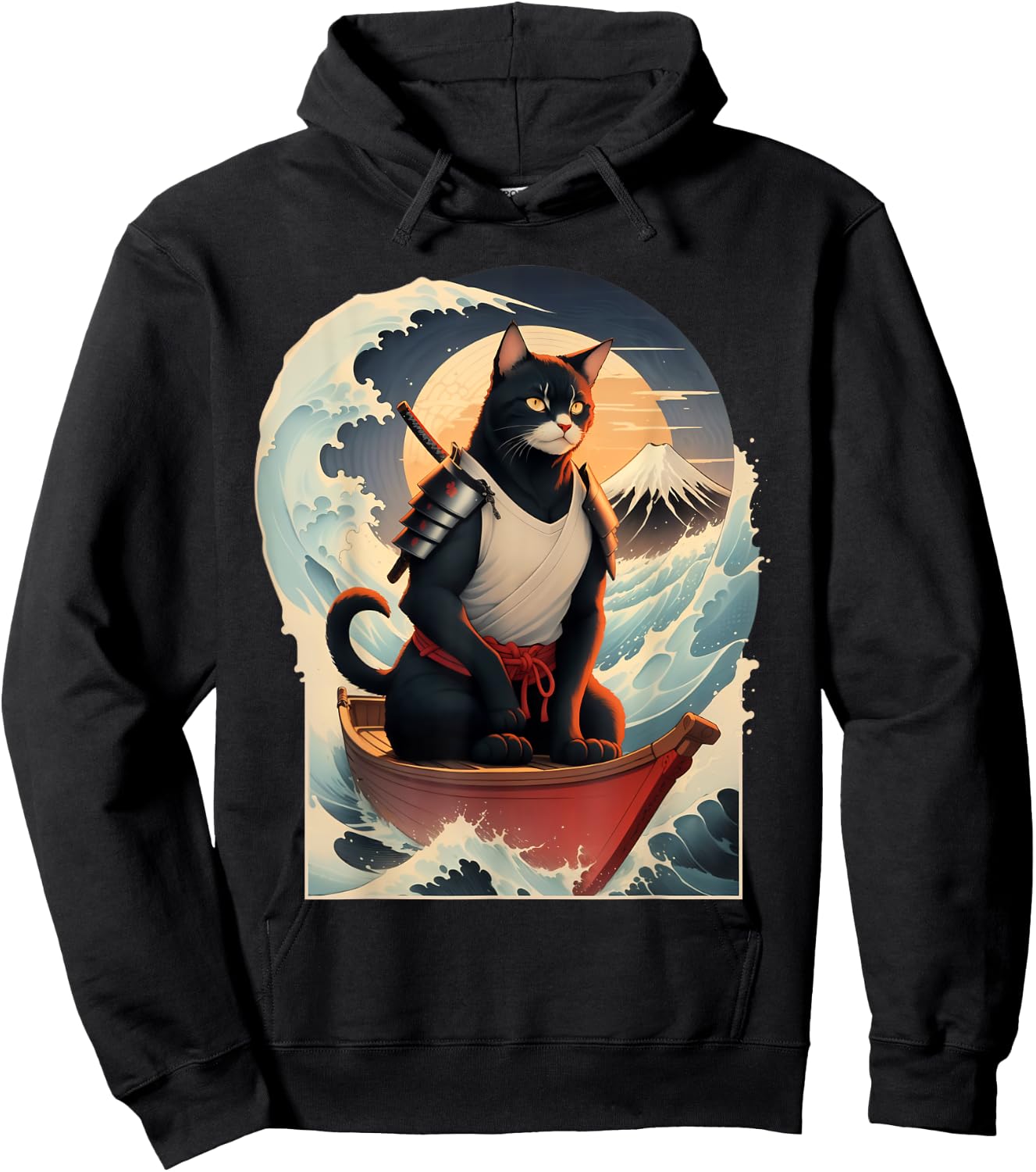 Japanese Samurai Cat Men Women Girls Kids Hoodie - Hoodie | Black