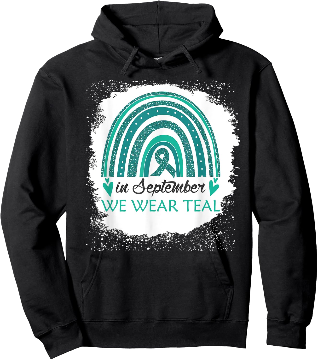In September We Wear Teal Bleached Rainbow PCOS Fighter Hoodie - Hoodie | Black