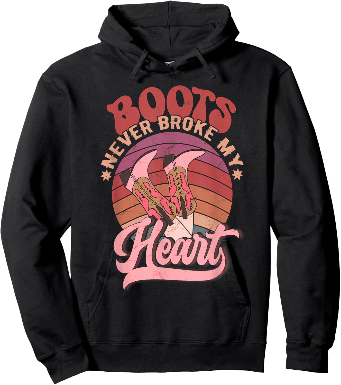 Howdy Valentines Boots Never Broke My Heart Western Cowgirl Hoodie - Hoodie | Black