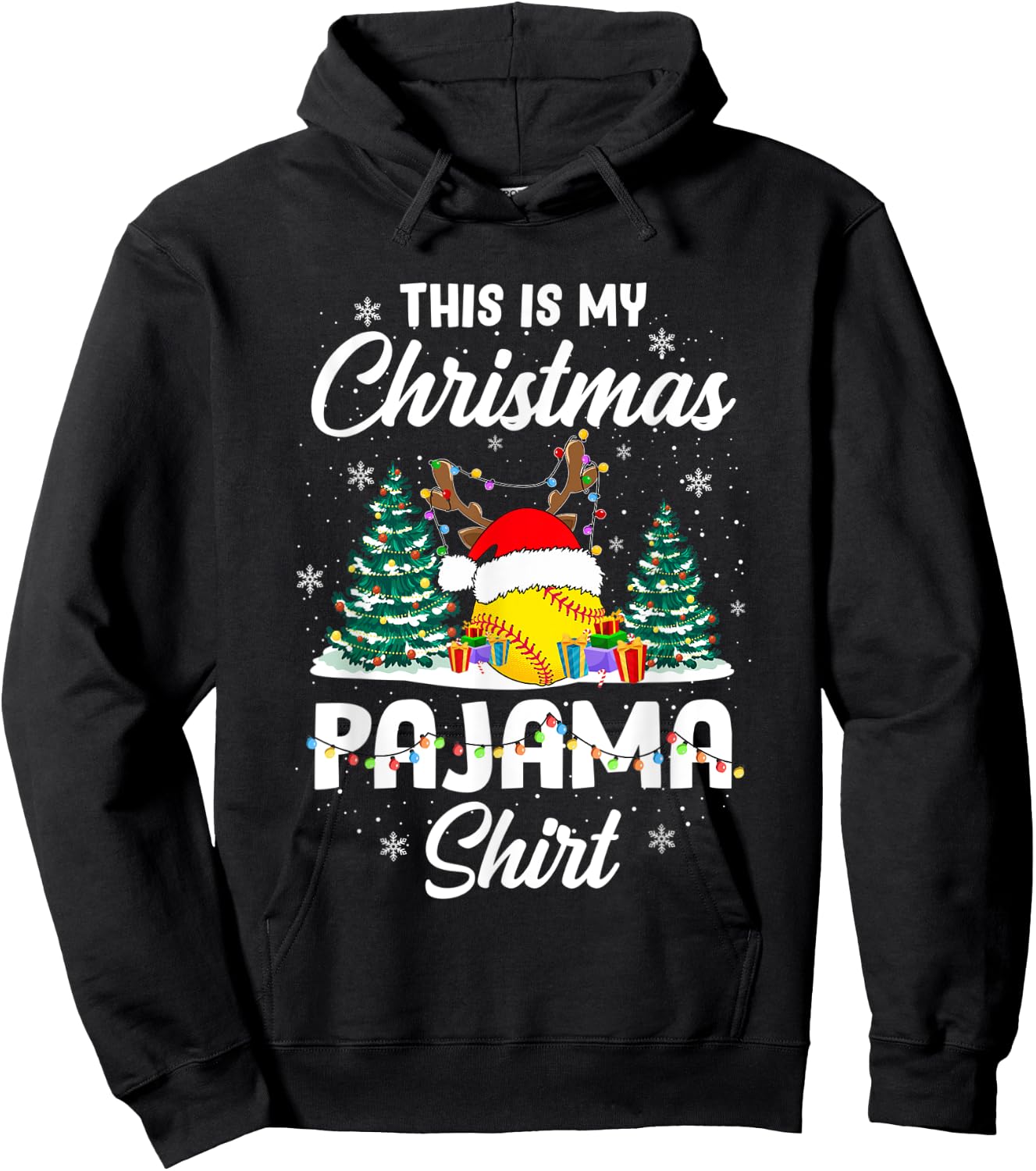 This is My Softball Pajama Christmas shirt Players Teen Girl Hoodie - Hoodie | Black