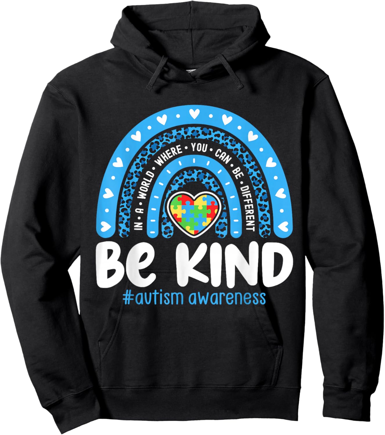 Autism Awareness Rainbow in April We Wear Blue Ribbon Autism Small Hoodie - Hoodie | Black