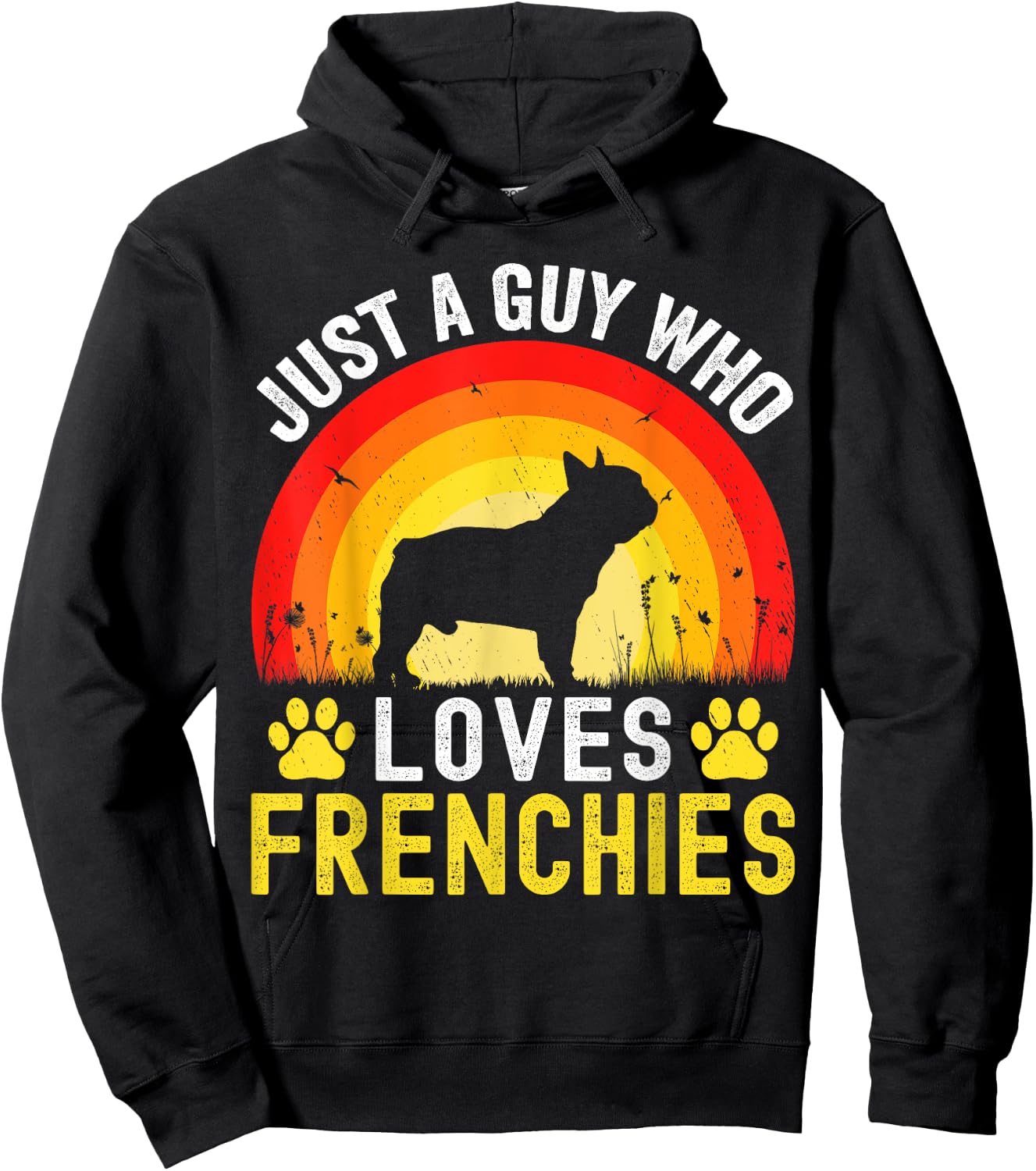 Just A Guy Who Loves Frenchies Retro Vintage Frenchie Dog Hoodie - Hoodie | Black
