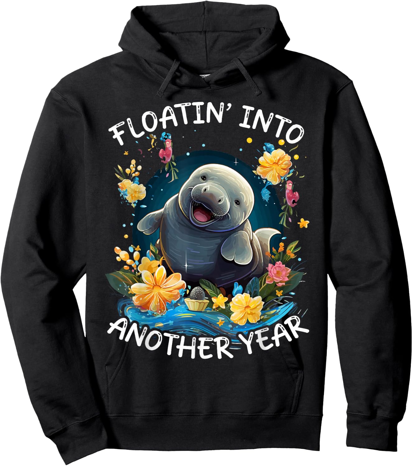 Manatee Birthday Celebrant Animal Floaty Potato Sea Cow Hoodie - Hoodie | Black