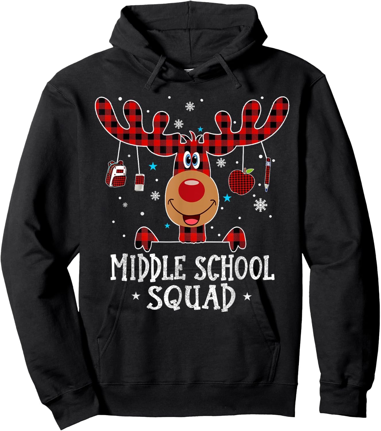 Middle School Squad Plaid Reindeer Santa Teacher Christmas Women Kids Hoodie - Hoodie | Black