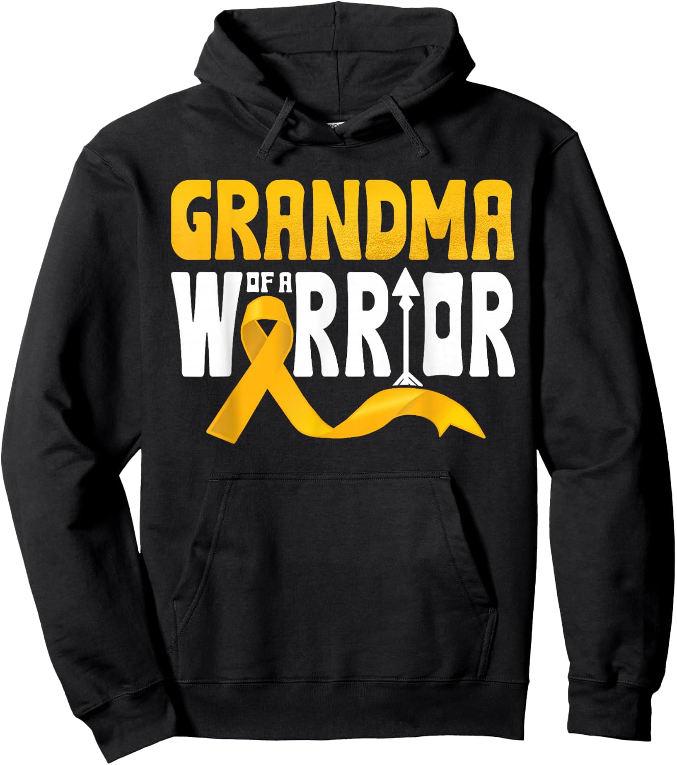 Grandma Of A Warrior Childhood Cancer Awareness Gold Ribbon Hoodie - Hoodie | Black
