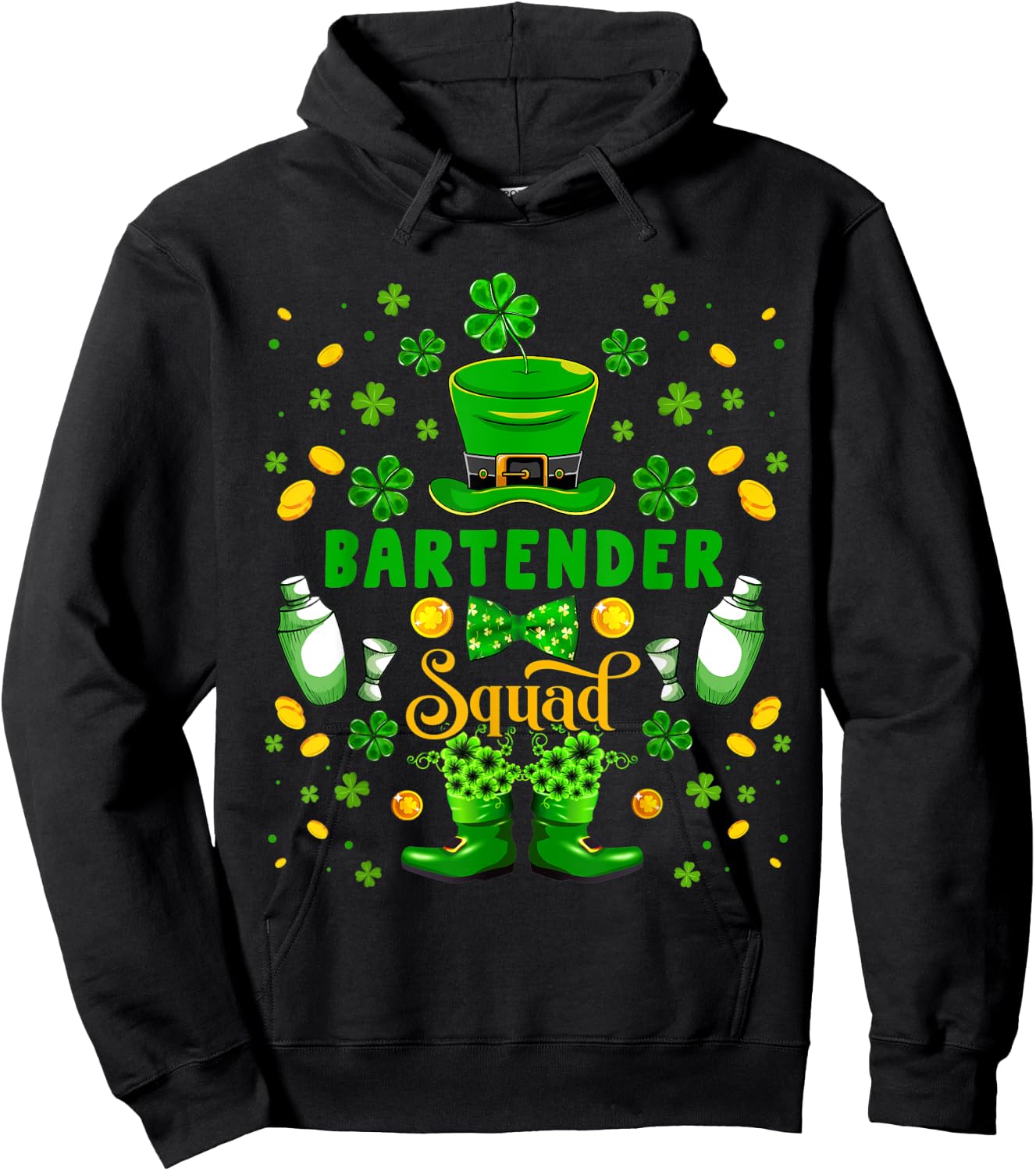 Bartender Squad St. Patrick's Day Shamrocks Costume Family Hoodie - Hoodie | Black