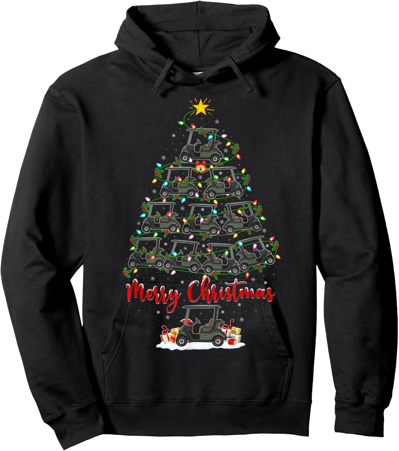 Golf Cart Lover Xmas Lighting Santa Golf Cart Christmas Tree Hoodie - Hoodie | Black