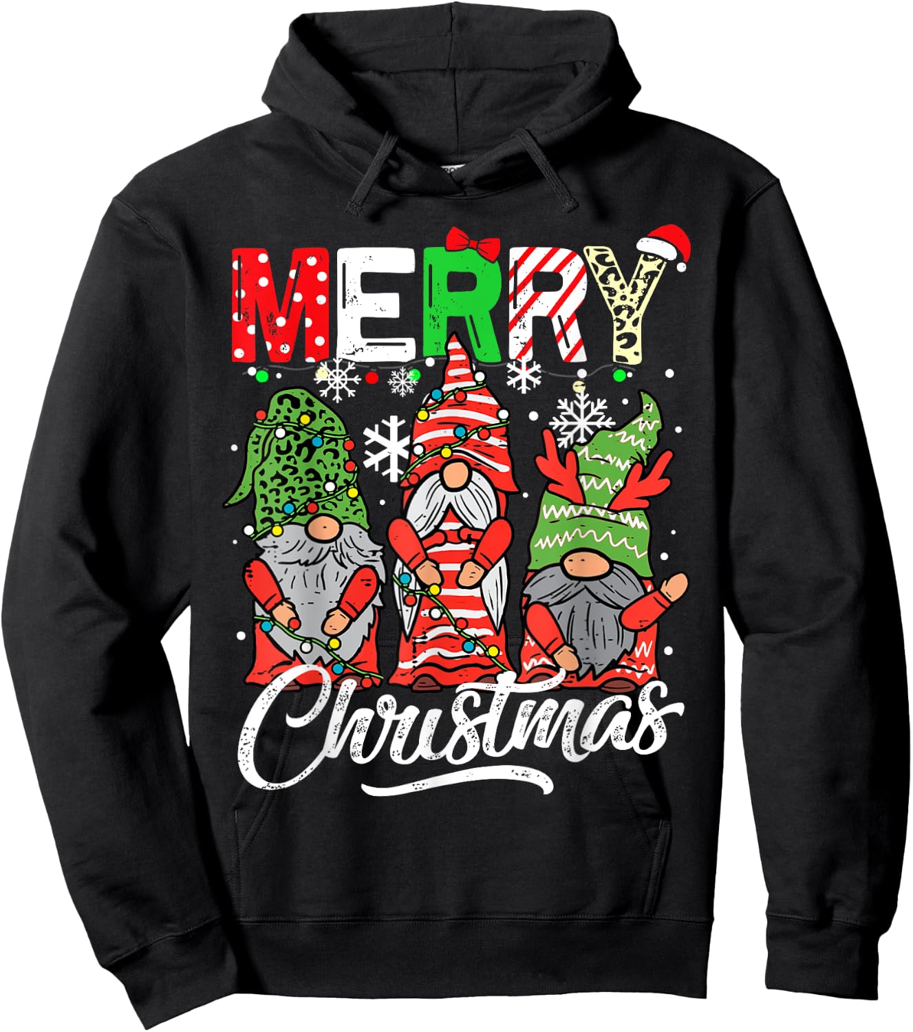 Merry christmas gnomes family pajamas matching women Hoodie - Hoodie | Black