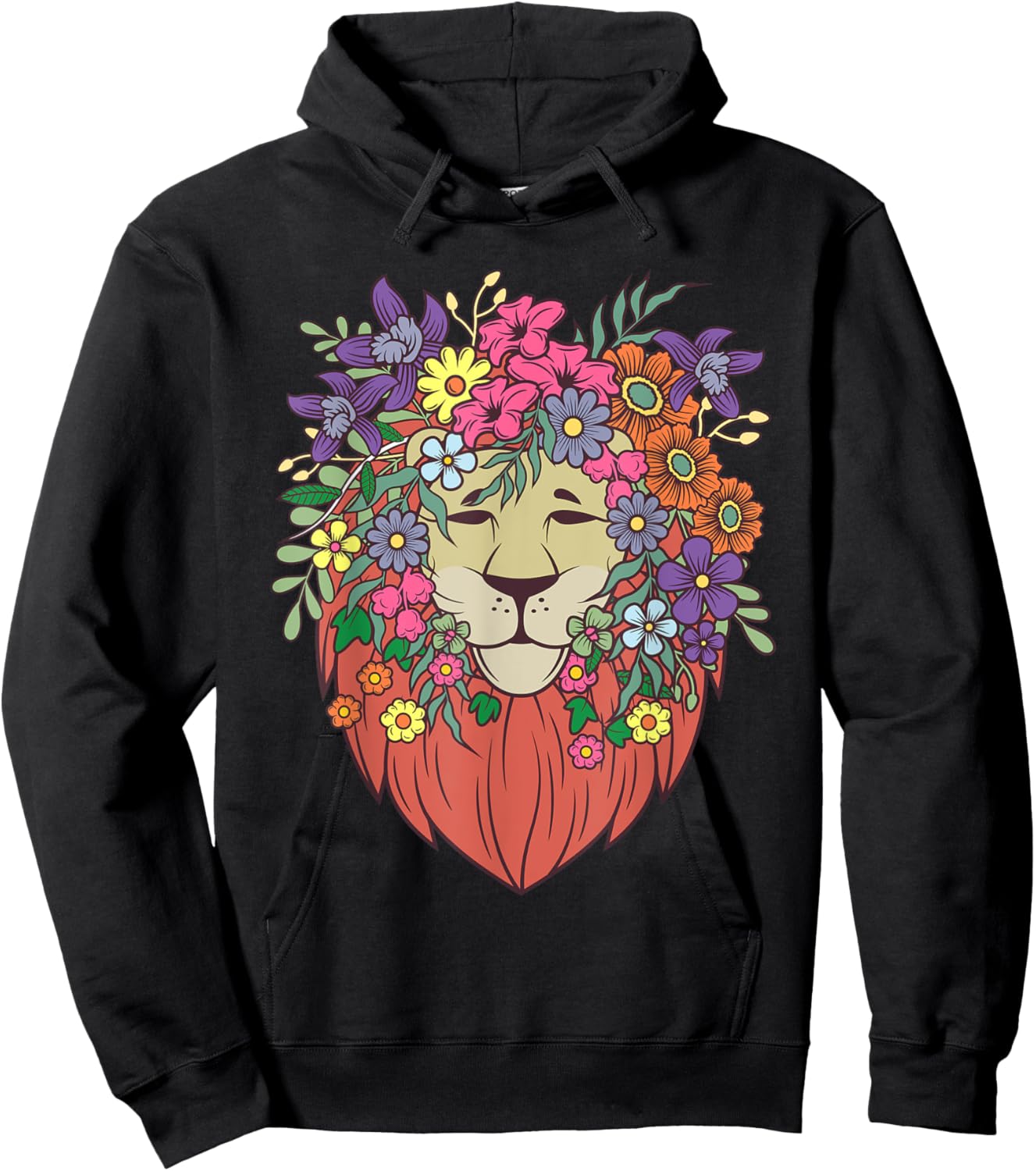 Funny Indie Style Lion Flowers Cute Hipster Outfit Men Women Hoodie - Hoodie | Black