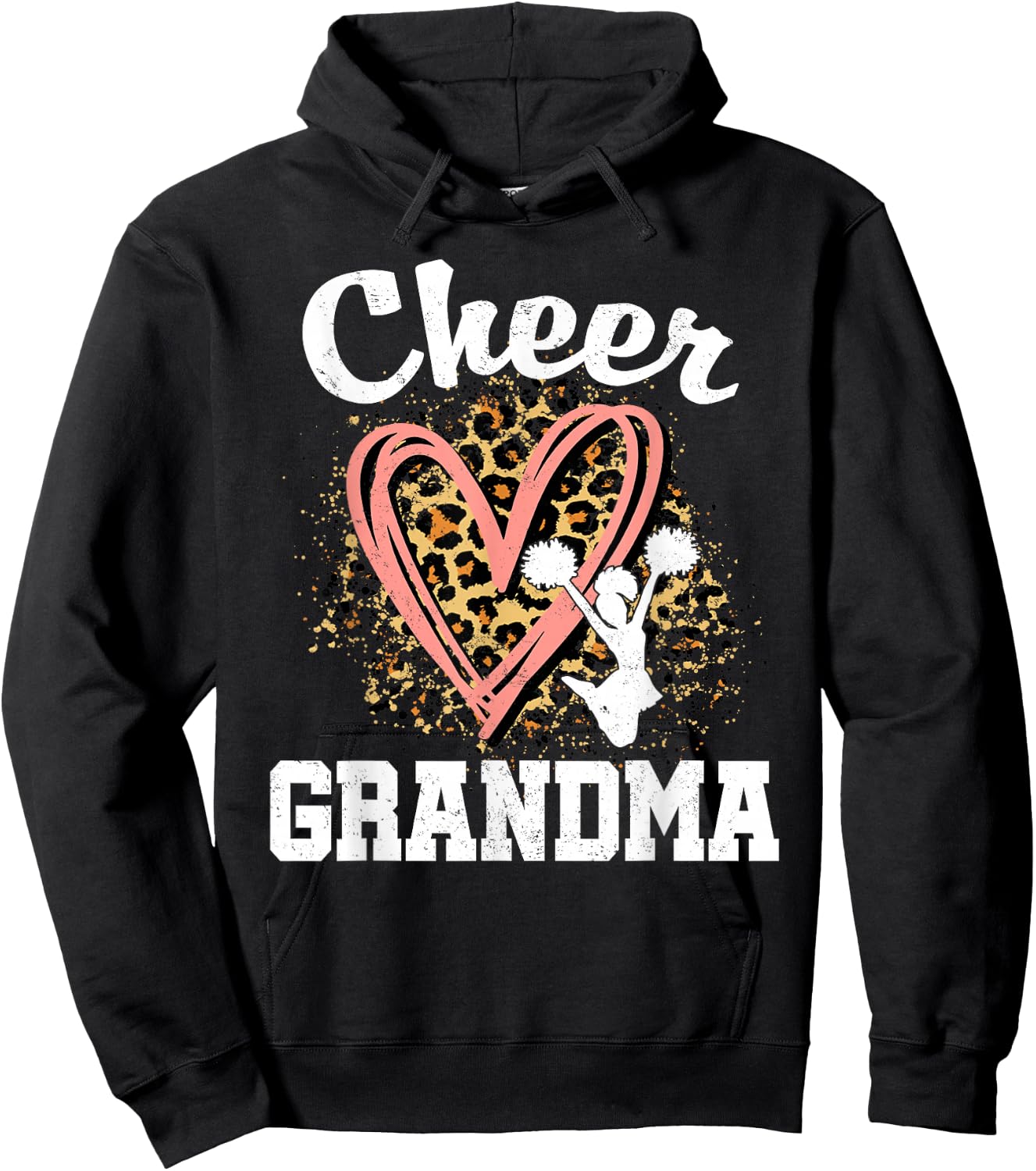 Cheer Grandma Leopard Heart Cheerleader Hoodie - Hoodie | Black