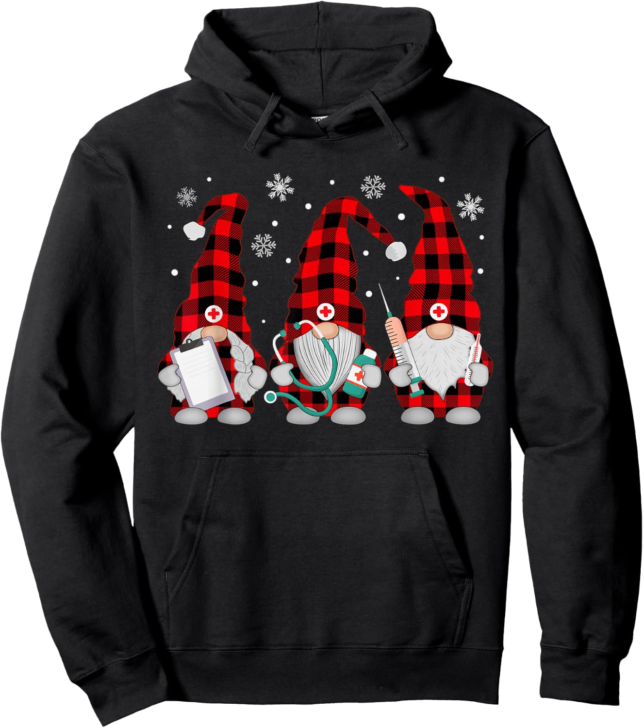 Nurse Christmas Gnome Cute Xmas Red Plaid Nurses Women Hoodie - Hoodie | Black