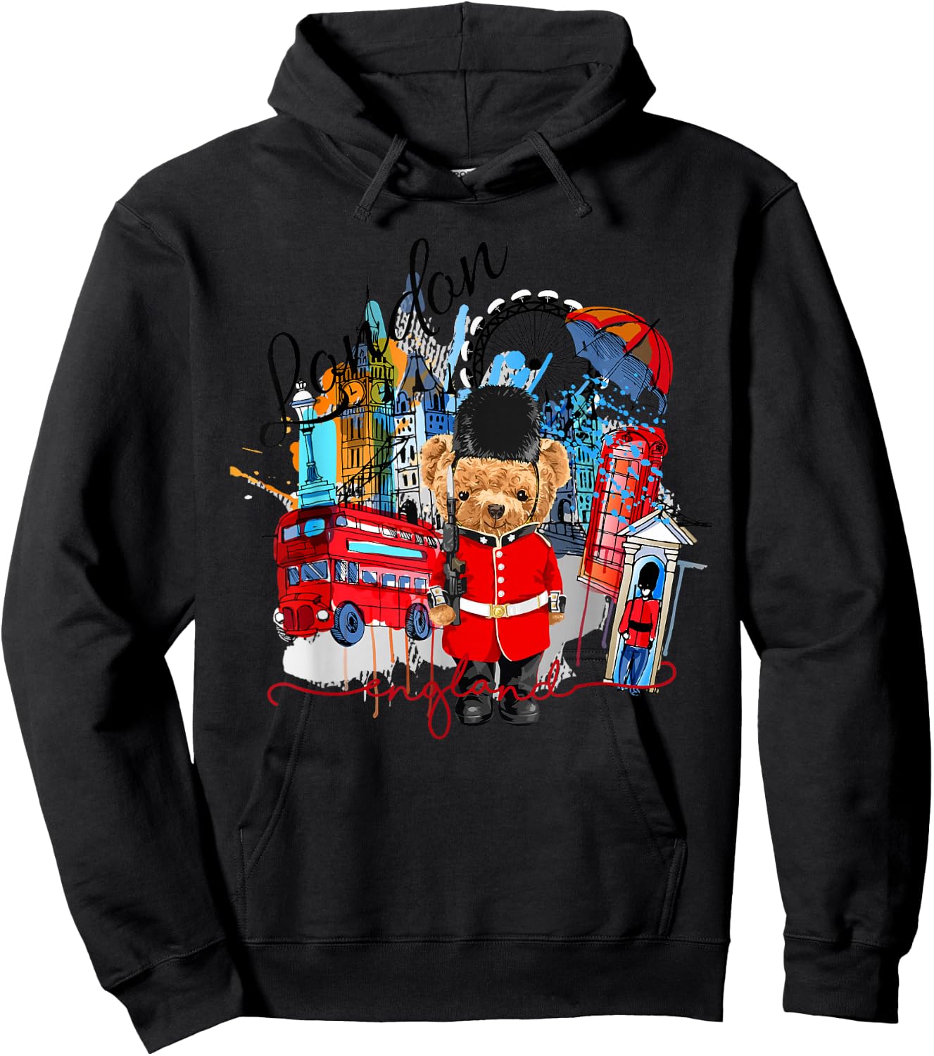 London Teddy Bear Queen Guard Illustration Graphic Anime Hoodie - Hoodie | Black