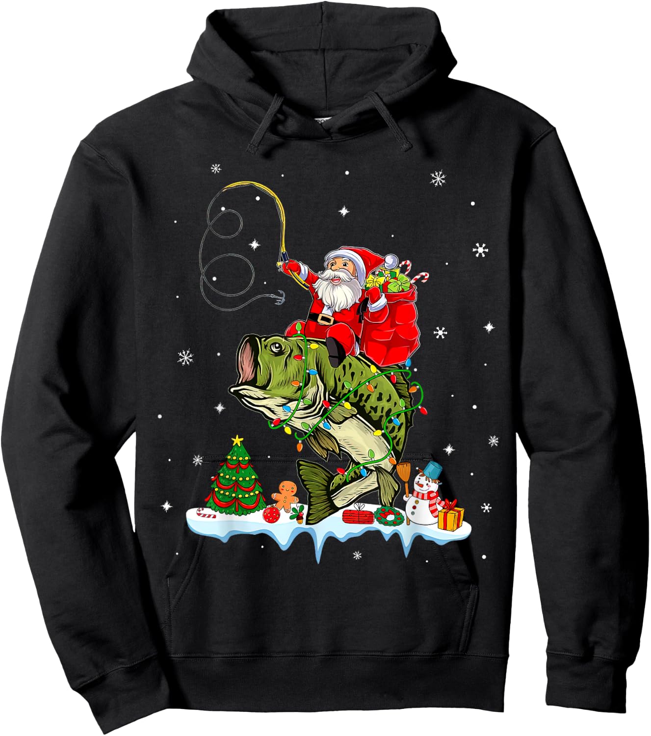 Santa Claus Fishing Christmas Fishing Lover Hoodie - Hoodie | Black