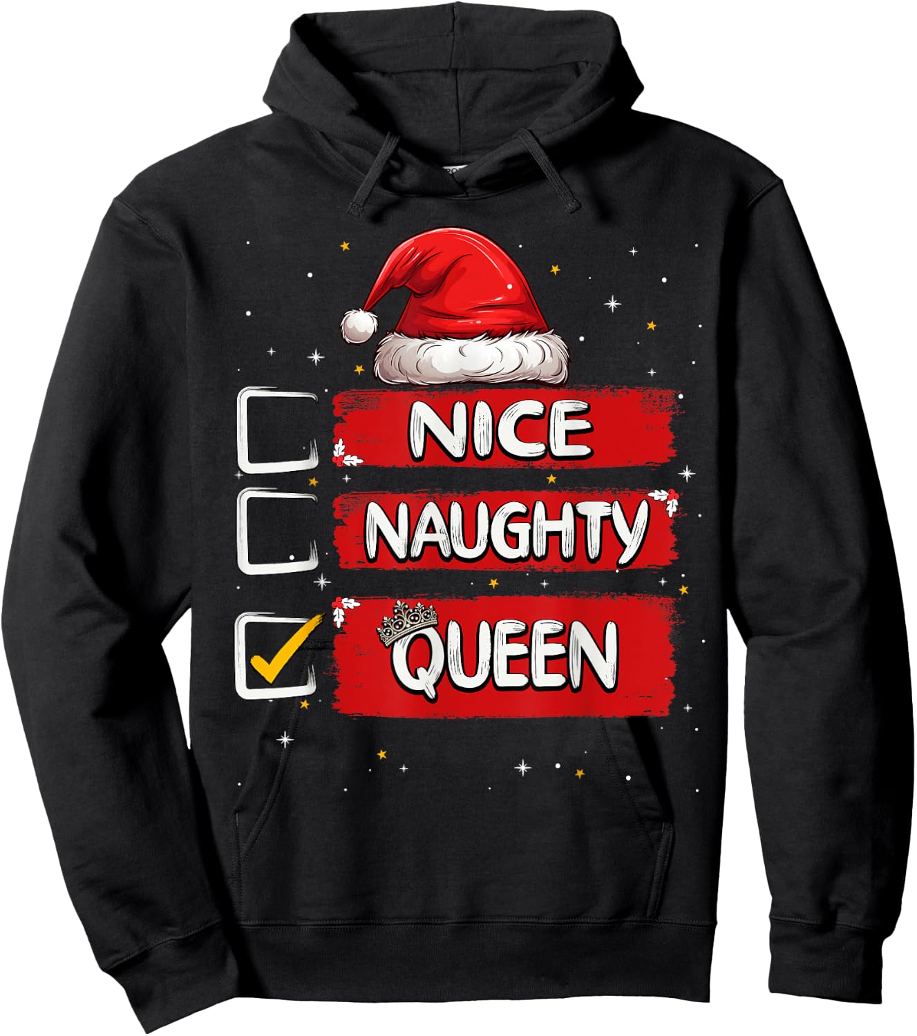 Nice Naughty Queen Christmas List Santa Claus Hoodie - Hoodie | Black