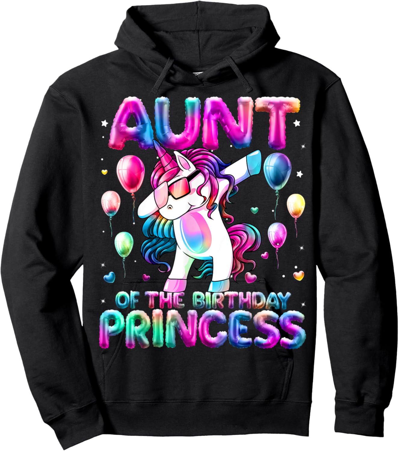Auntie of the Birthday Princess Girl Flossing Unicorn Aunt Hoodie - Hoodie | Black