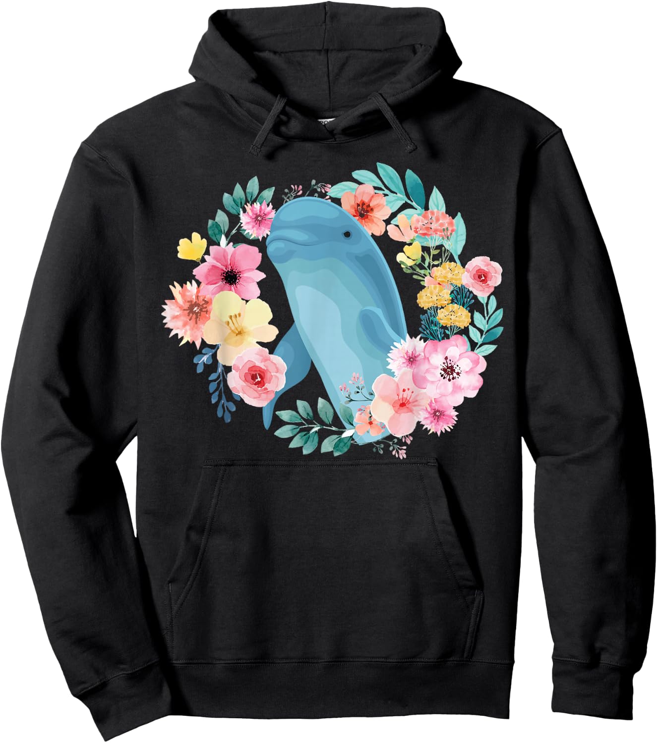 Dolphin Flower Floral Hoodie - Hoodie | Black