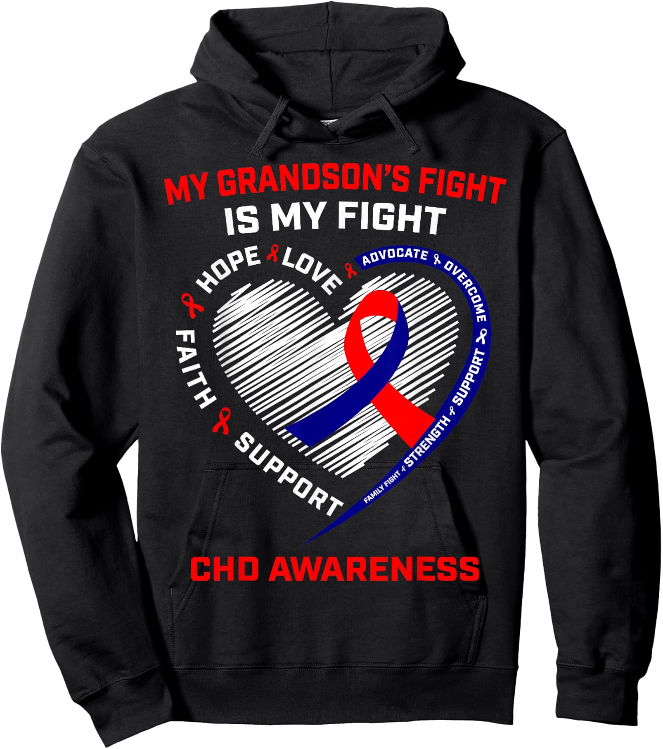 My Grandson's Fight is my Fight CHD Heart Disease Awareness Hoodie - Hoodie | Black
