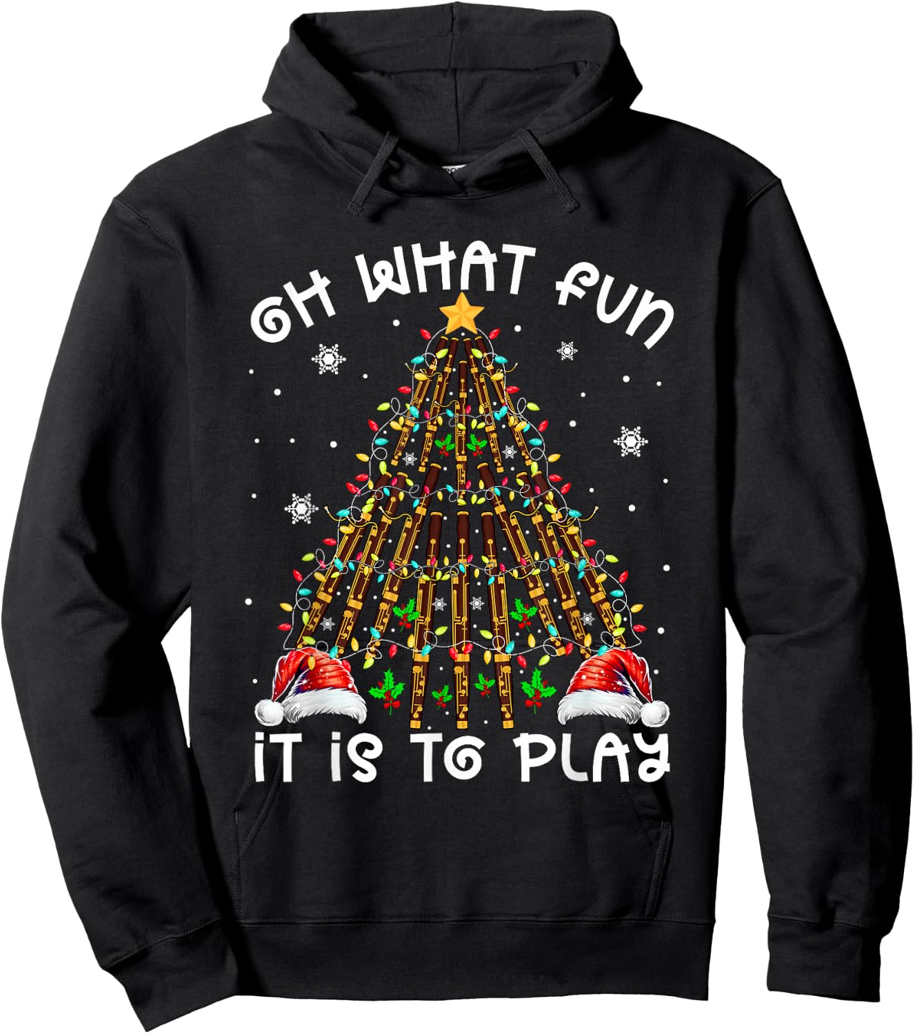 Funny It Is To Play Santa Hats Bassoons Xmas Tree Instrument Hoodie - Hoodie | Black
