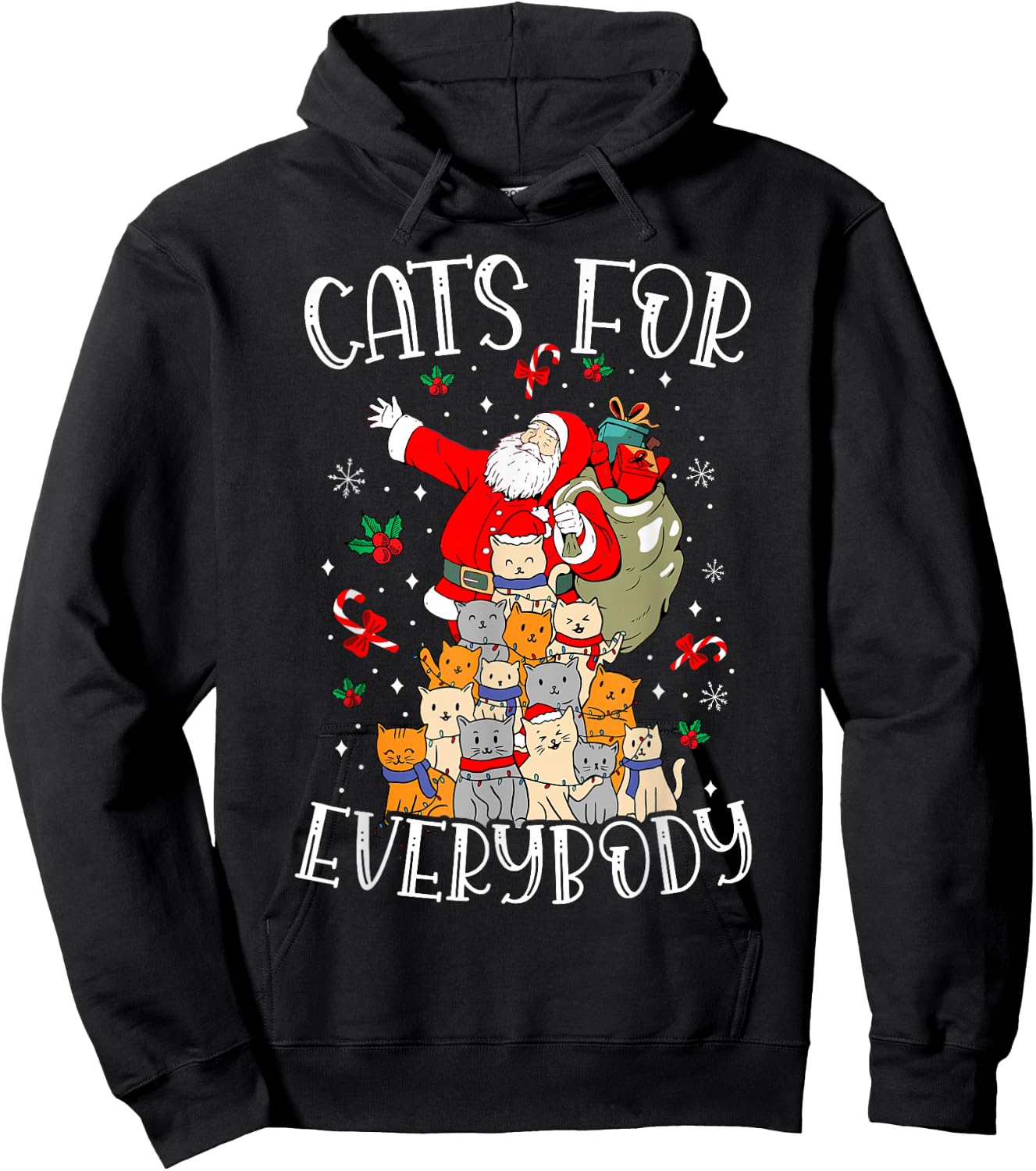 Cats For Everybody Ugly Christmas Cat Funny Xmas Hoodie - Hoodie | Black