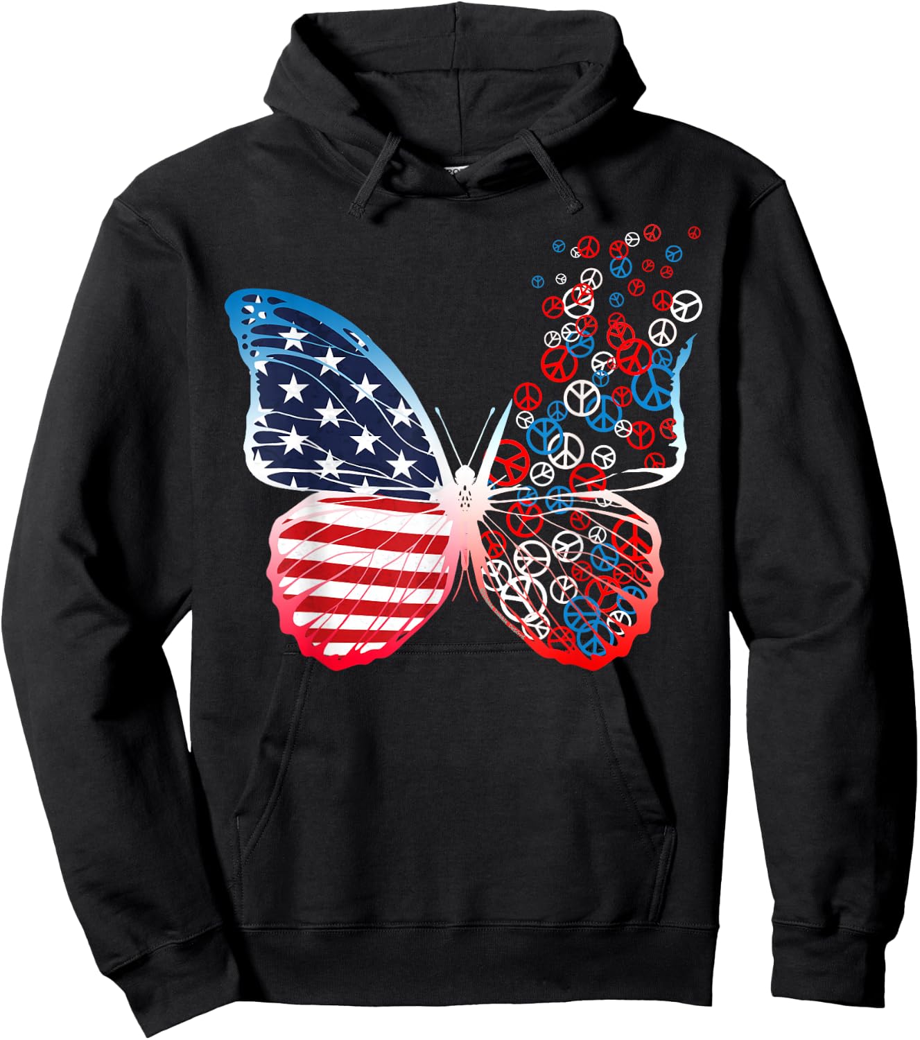 Butterfly Patriotic Peace Signs 4th of July US Flag Hoodie - Hoodie | Black