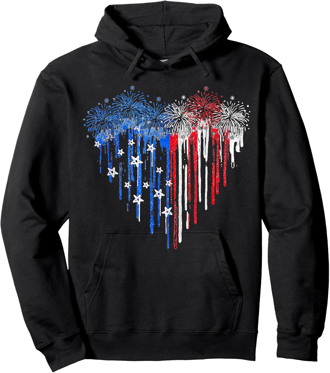 Firework Dripping Heart American Flag 4th Of July Patriotic Hoodie - Hoodie | Black