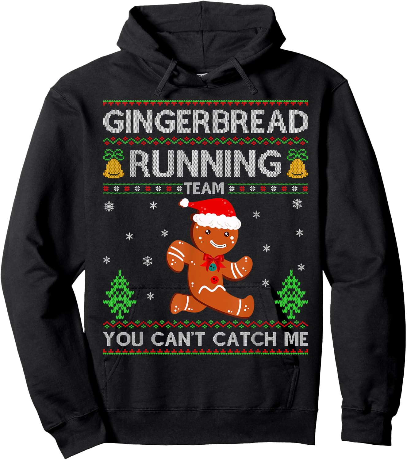 Ugly Xmas Sweater Gingerbread Running Team Christmas Hoodie - Hoodie | Black