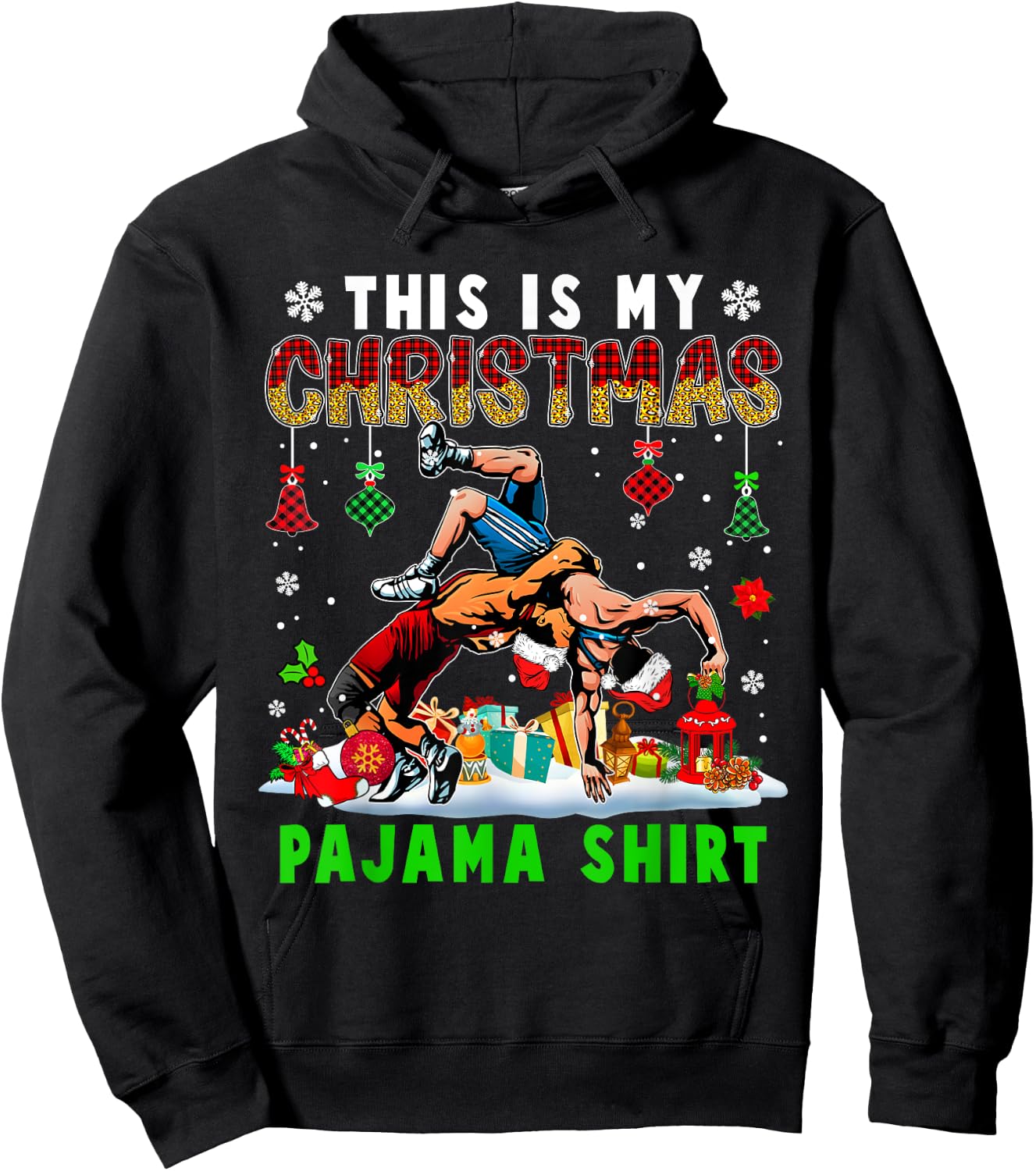 This Is My Christmas Pajama Shirt Two Santa Wrestling Lover Hoodie - Hoodie | Black