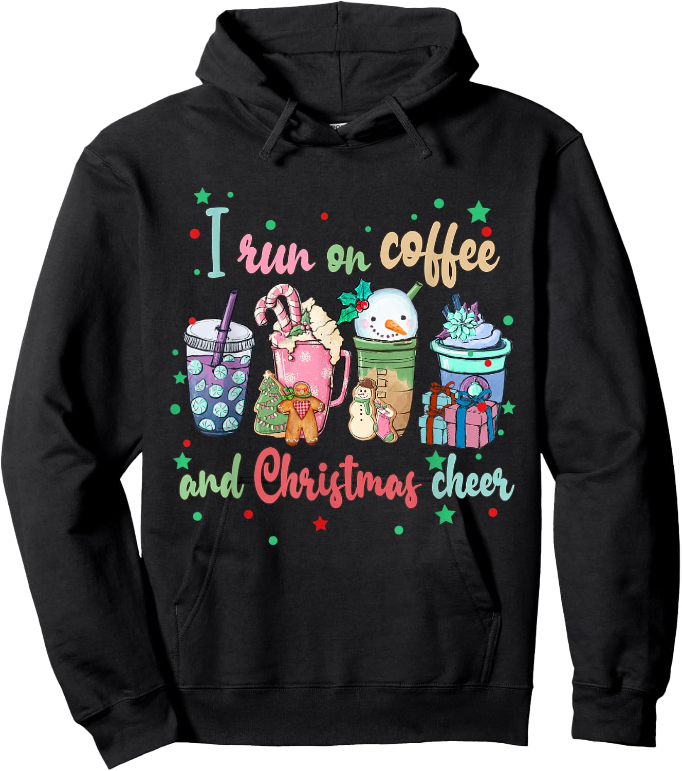 I Run On Coffee And Christmas Cheer Funny Christmas Coffee Hoodie - Hoodie | Black