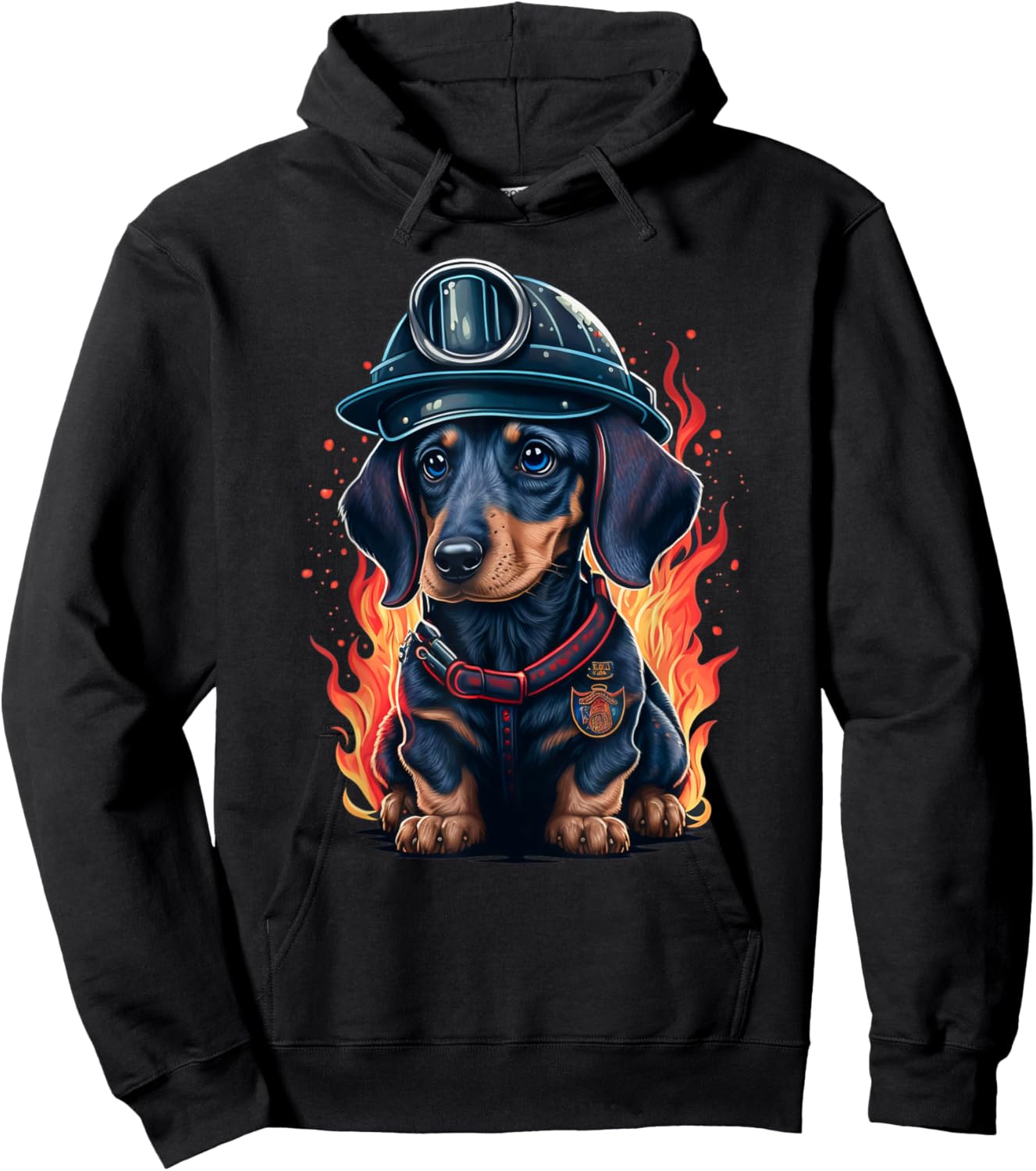 Dachshund Fireman on Firefighter Dachshund Hoodie - Hoodie | Black