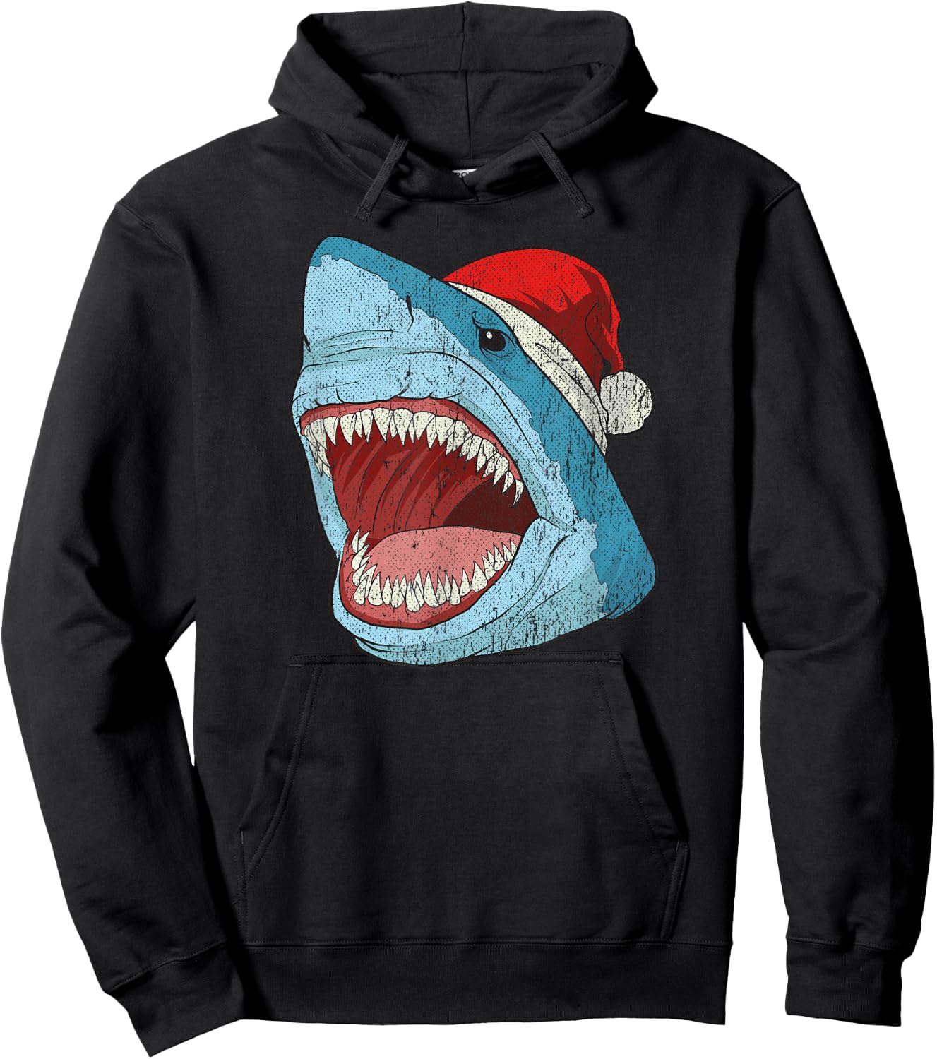 Santa Jaws Funny Shark Christmas Holiday Vintage Hoodie - Hoodie | Black