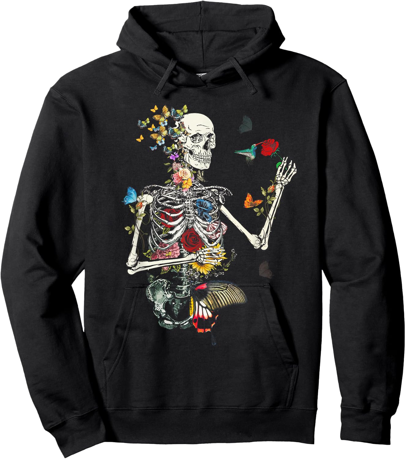 Cool Skeleton Plant Nature Flower Halloween Hoodie - Hoodie | Black