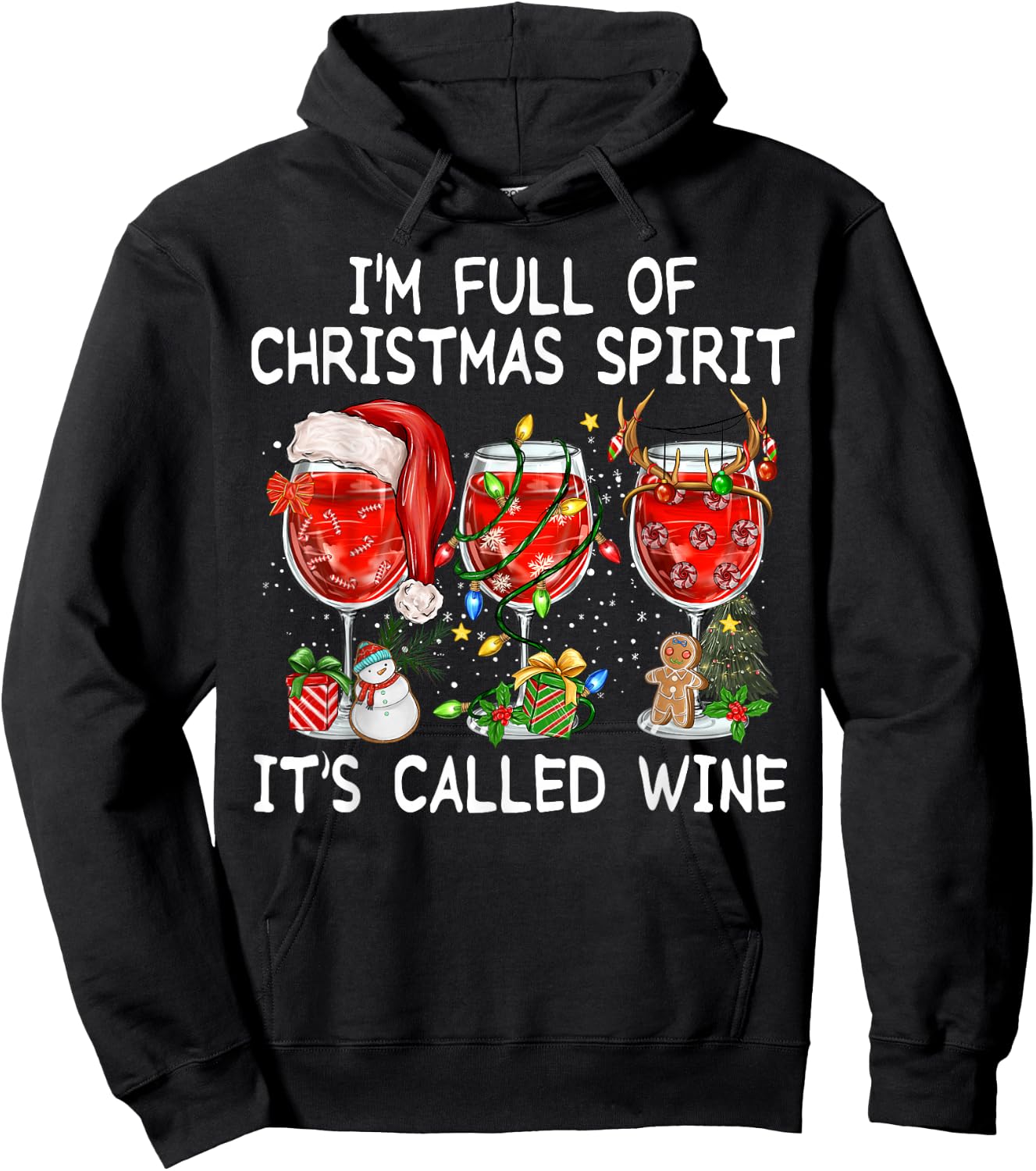 Red Wine Glass Drinking Christmas Spirits Family Pajama Hoodie - Hoodie | Black