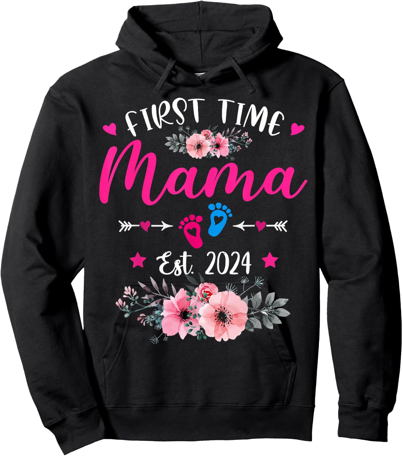 First Time Mama 2024 Mother's Day Soon To Be Mom Pregnancy Hoodie - Hoodie | Black