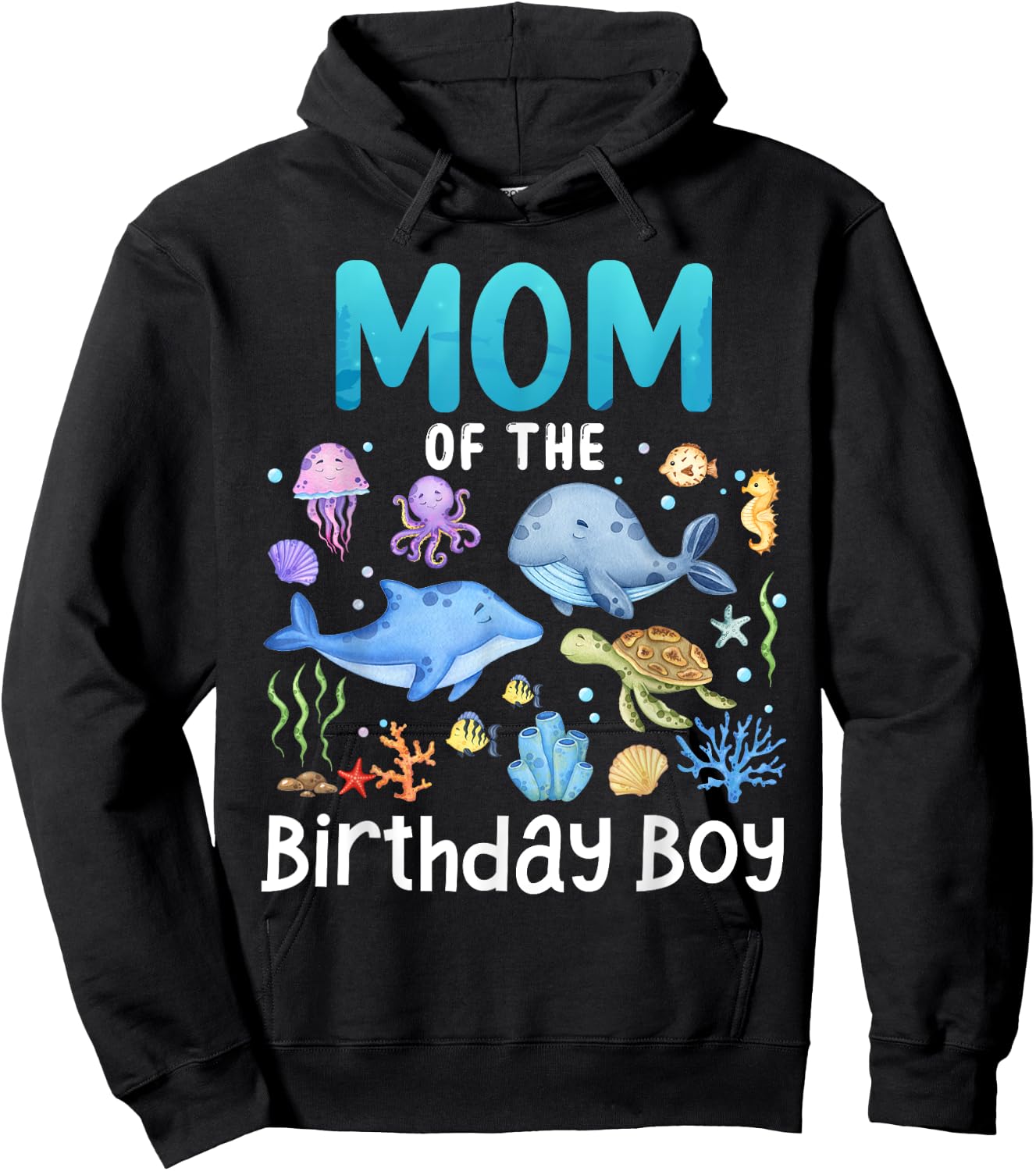 Mom Ocean Life Sea Aquarium Birthday Matching Family Hoodie - Hoodie | Black