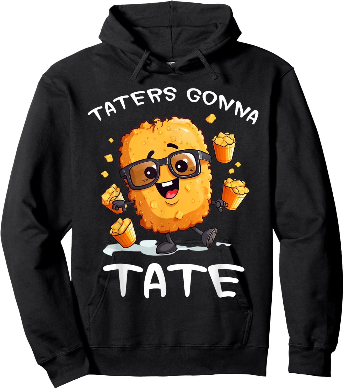 Fast Food Apparel Taters Gonna Tate Funny Potato Squad Vegetarian Tater Tots Black Cartoon Potato Hoodie - Hoodie | Black