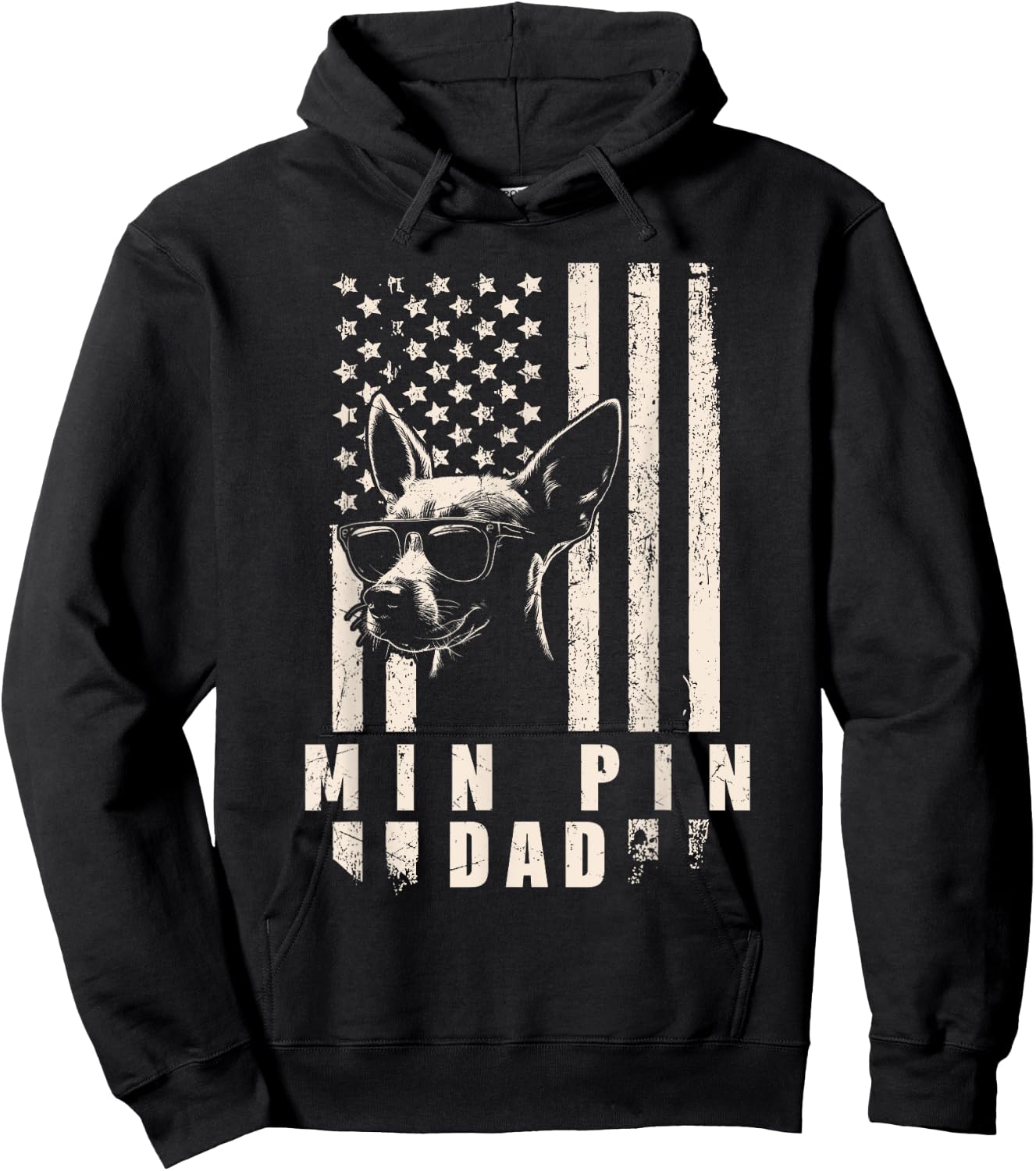 Min Pin Dog Dad American Flag Gifts for Best Father Men Xmas Hoodie - Hoodie | Black