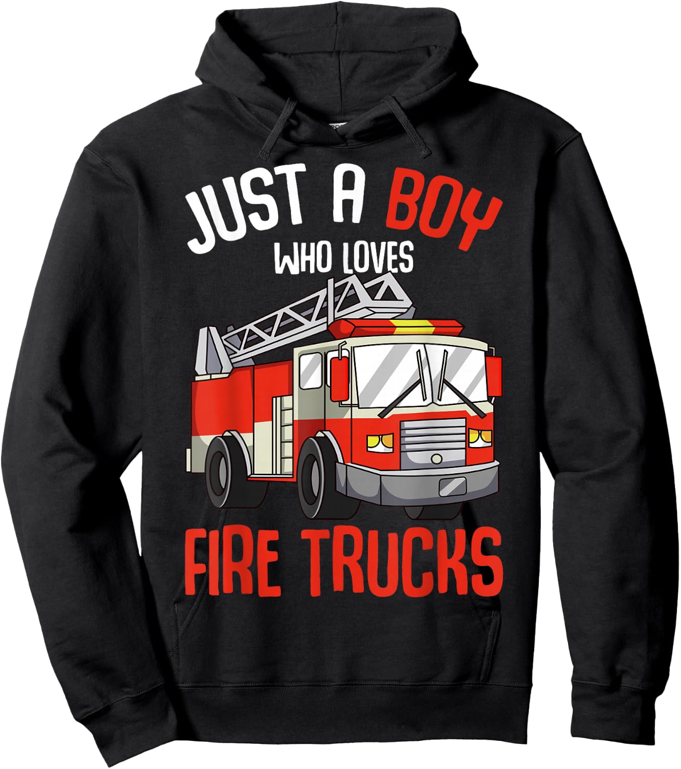 Just a Boy who loves Firetrucks Firefighter Fireman Kids Hoodie - Hoodie | Black