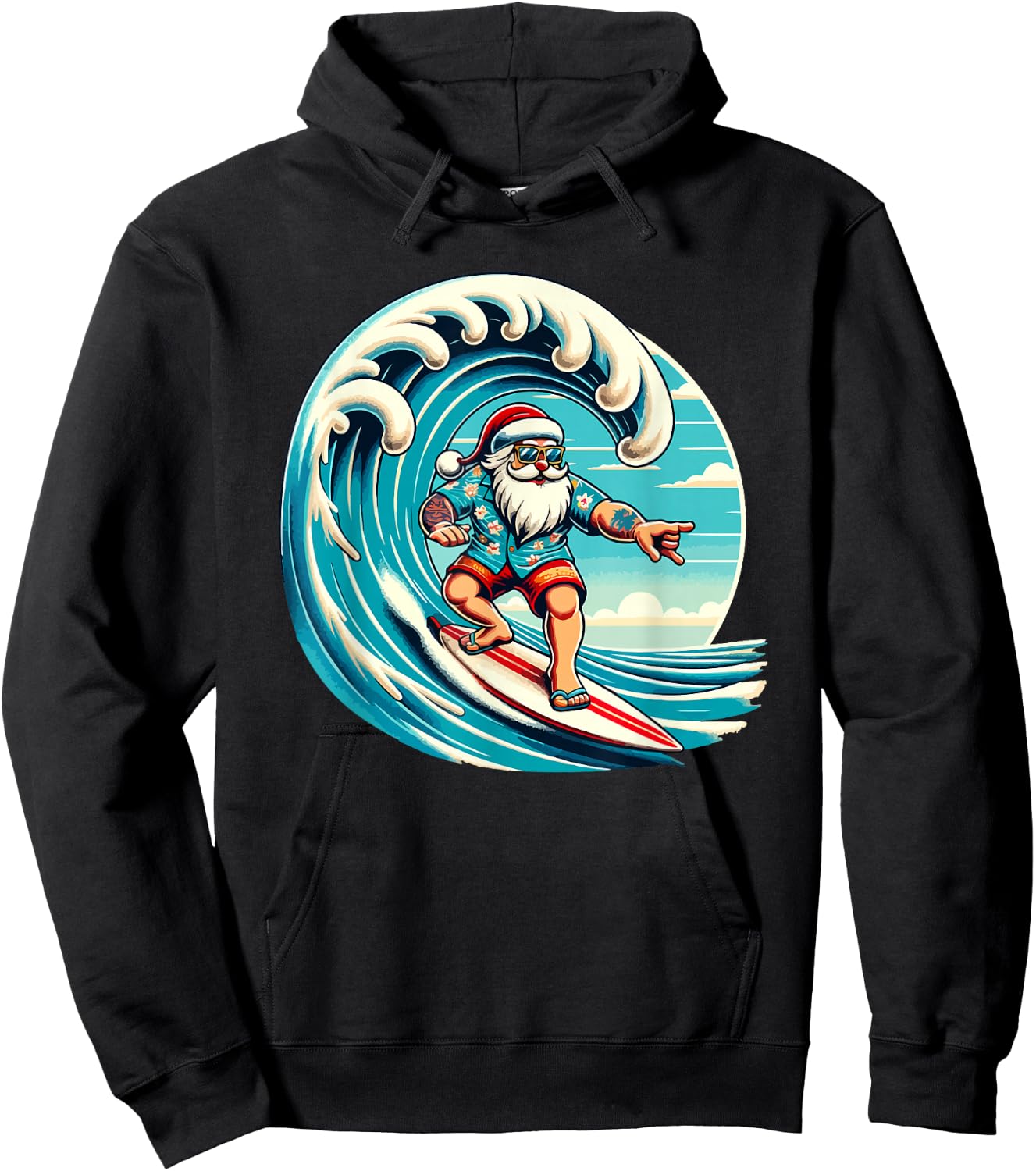 Santa Claus Hawaiian Surfing Christmas Aloha Tropical Xmas Hoodie - Hoodie | Black