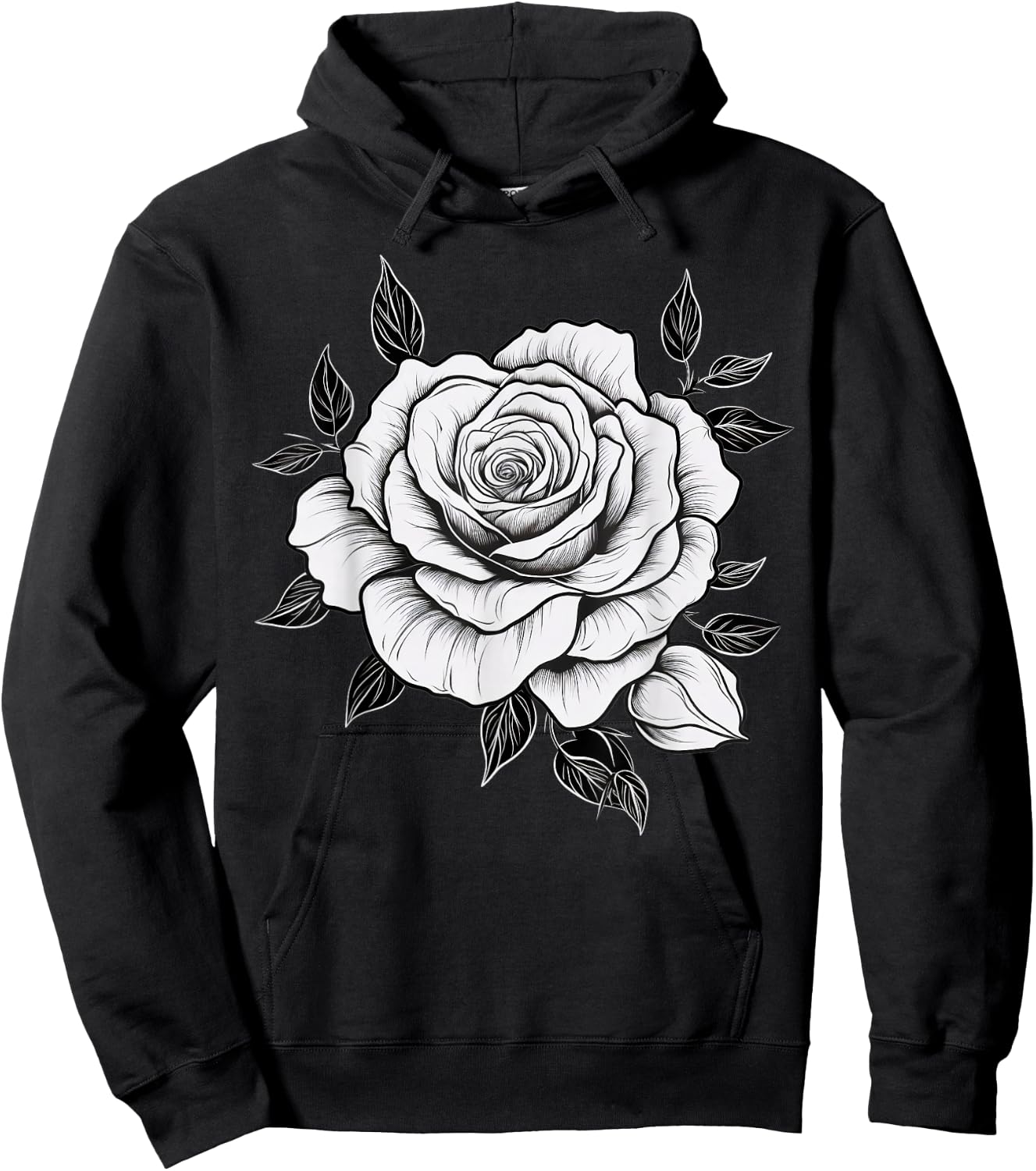 Minimalistic Rose Flower on black and white Rose Hoodie - Hoodie | Black