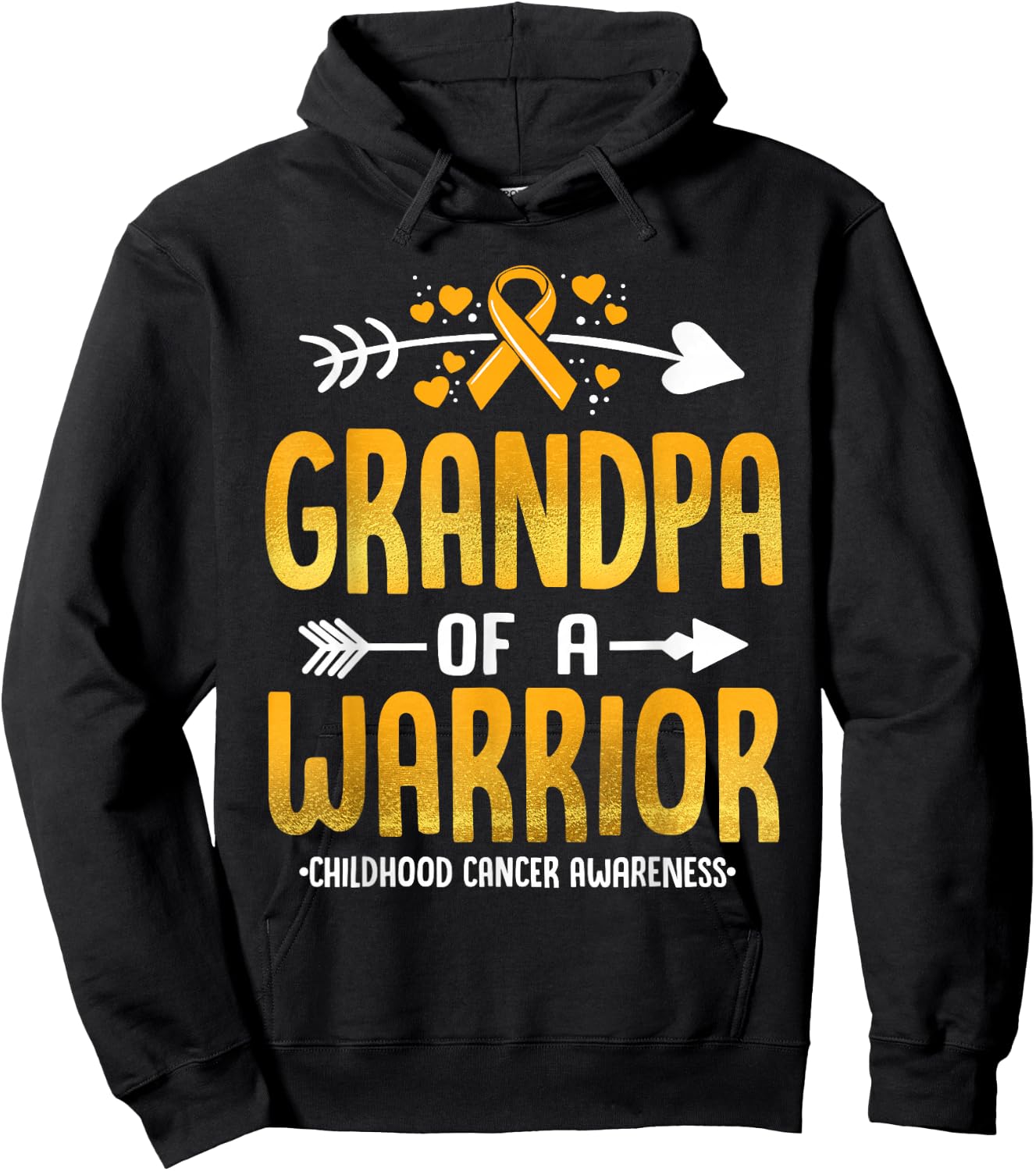 Grandpa Of A Warrior Childhood Cancer Awareness Gold Ribbon Hoodie - Hoodie | Black
