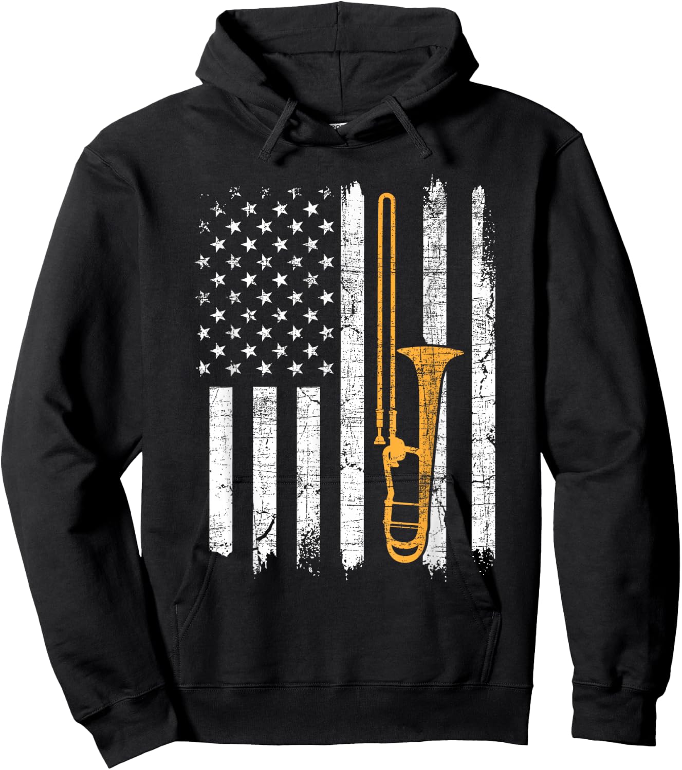 USA American Flag Trombone - Trombonist Music Lover Hoodie - Hoodie | Black