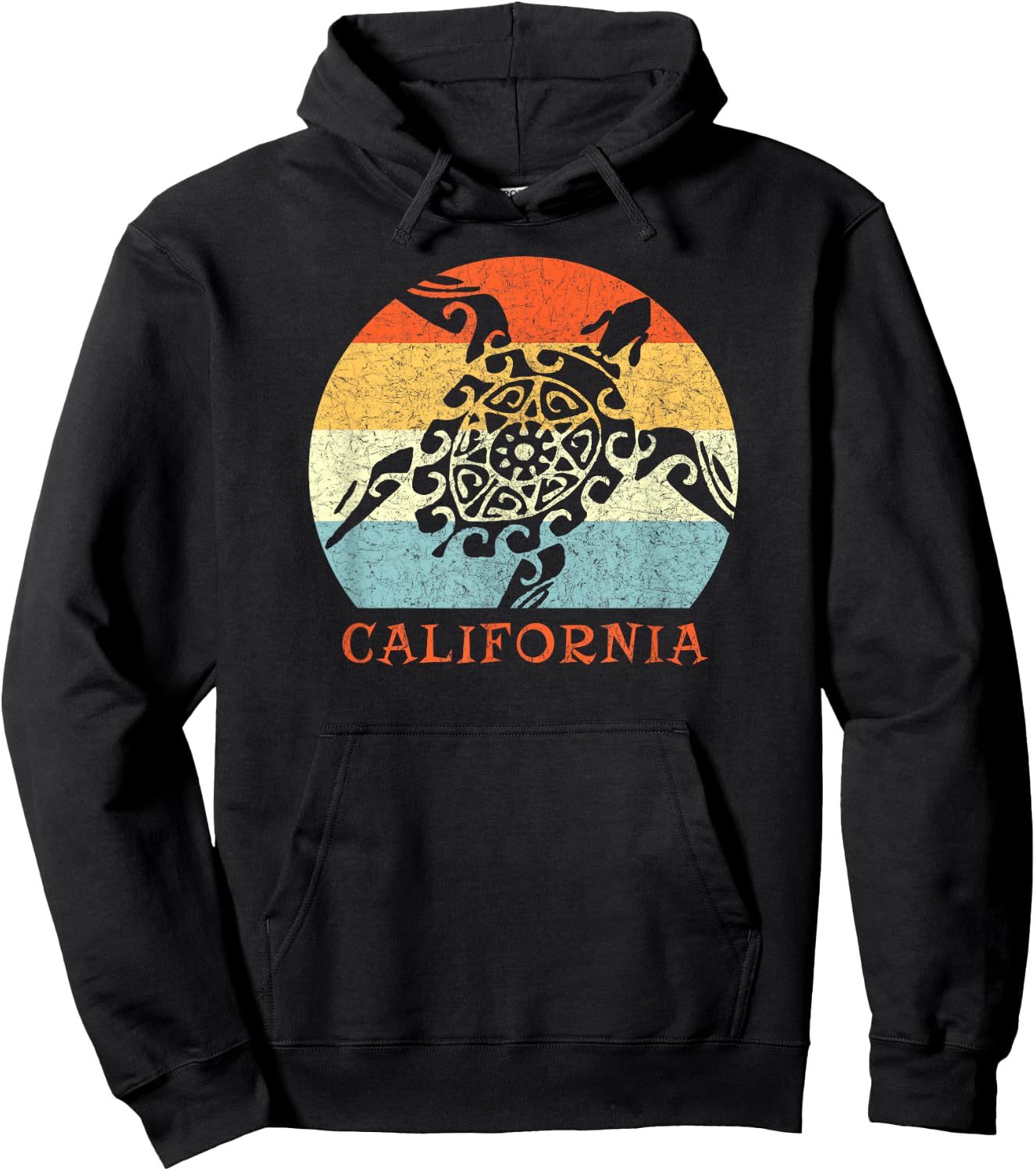 California Vintage Vacation Retro Tribal Sea Turtle Hoodie - Hoodie | Black