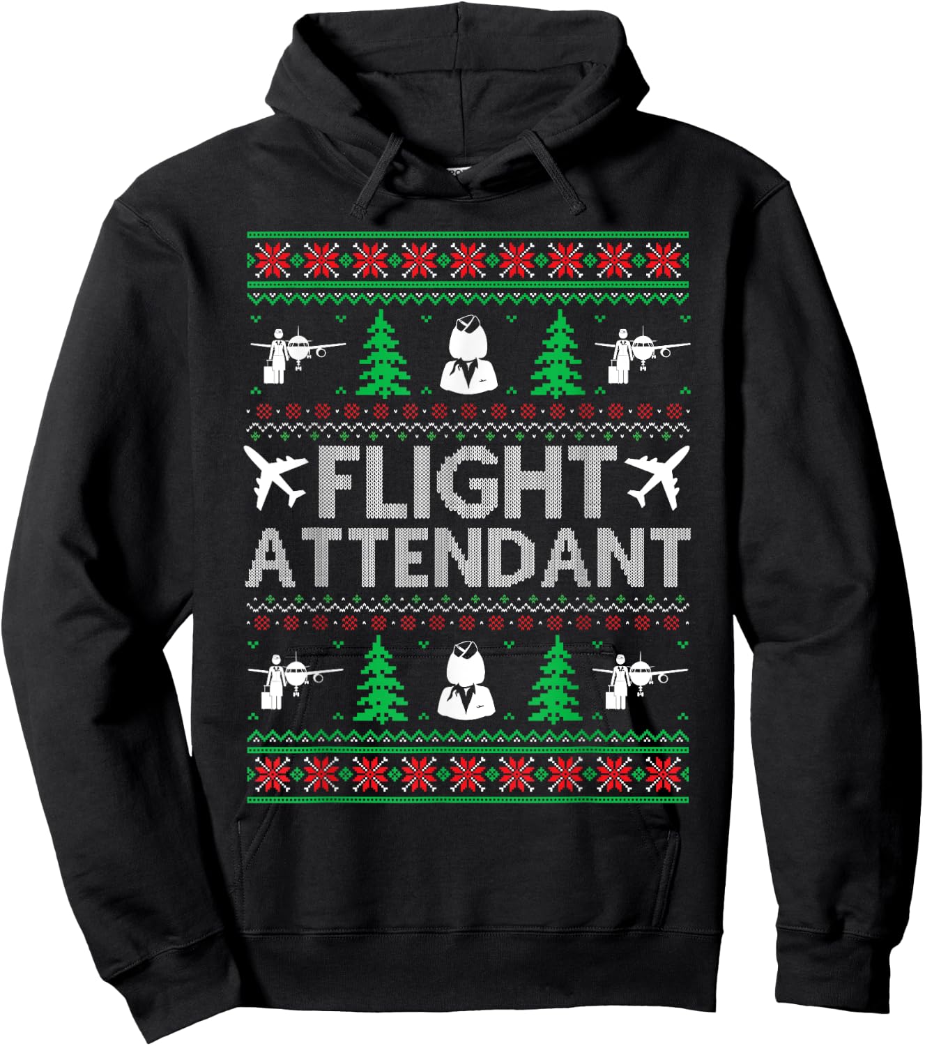 Ugly Christmas Sweaters Matching Flight Attendant Holiday Hoodie - Hoodie | Black