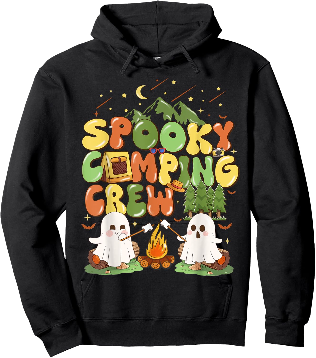 Spooky Camping Crew Halloween Cute Boo Ghost Hoodie - Hoodie | Black