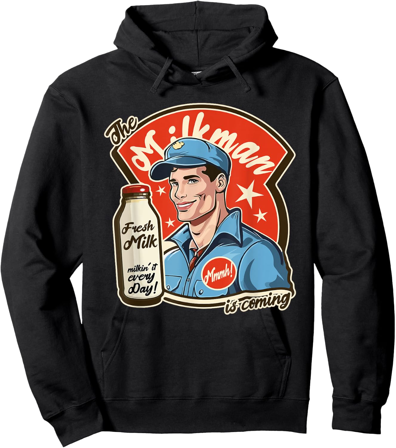 Cool Pop Poster Style 1950s The Milkman Comes Design Hoodie - Hoodie | Black