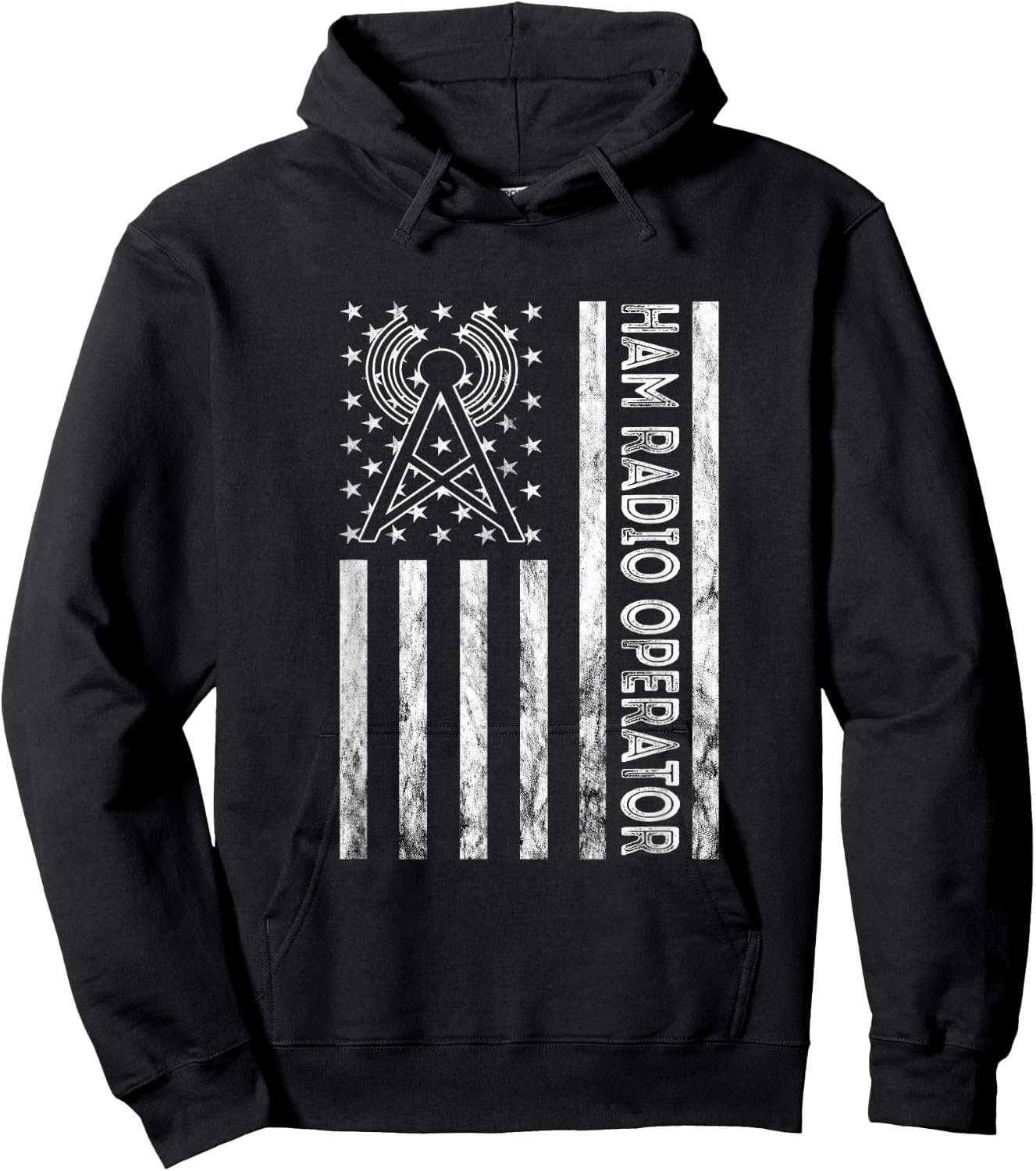 Ham Radio Operator Amateur Radio Vintage American Flag USA Hoodie - Hoodie | Black