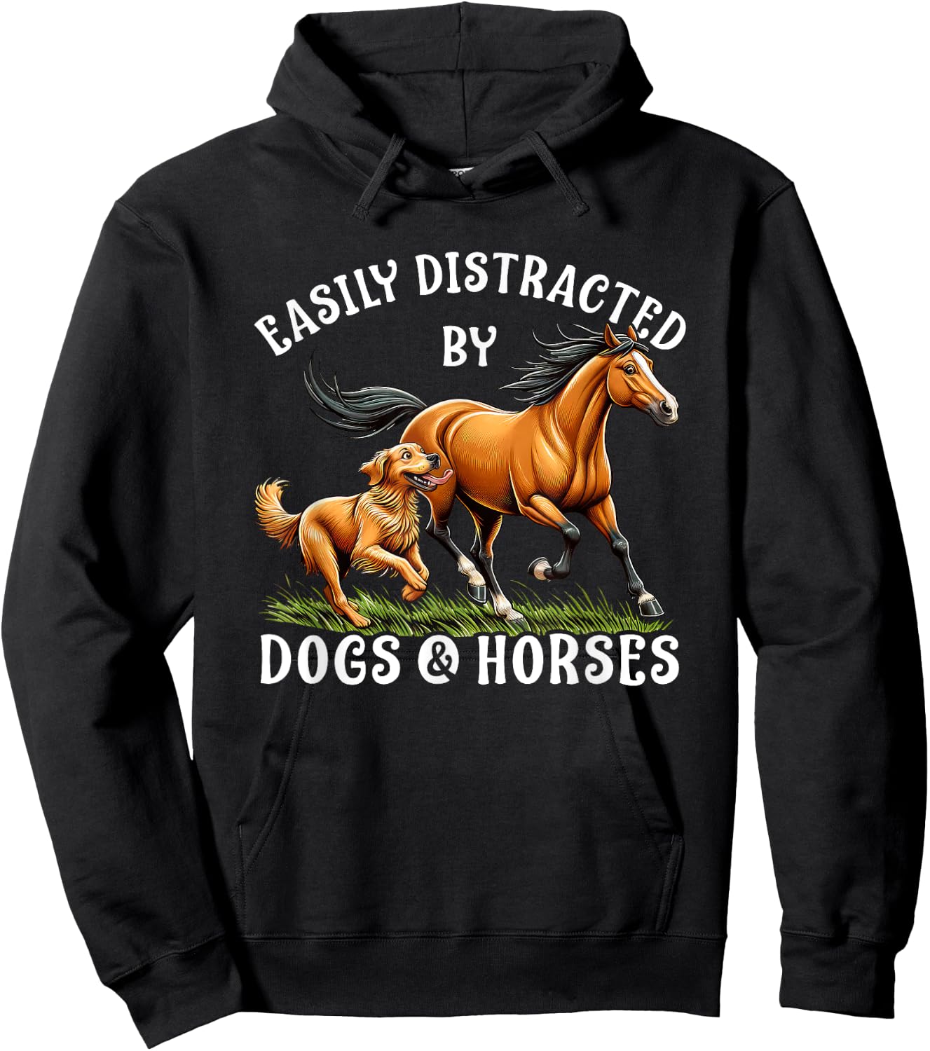 Easily Distracted By Horses and Dogs Women Girls Equestrian Hoodie - Hoodie | Black